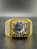 Gold Plated Stainless Steel CZ Diamond Ring – 3.5 Carat Center Stone, Size 10