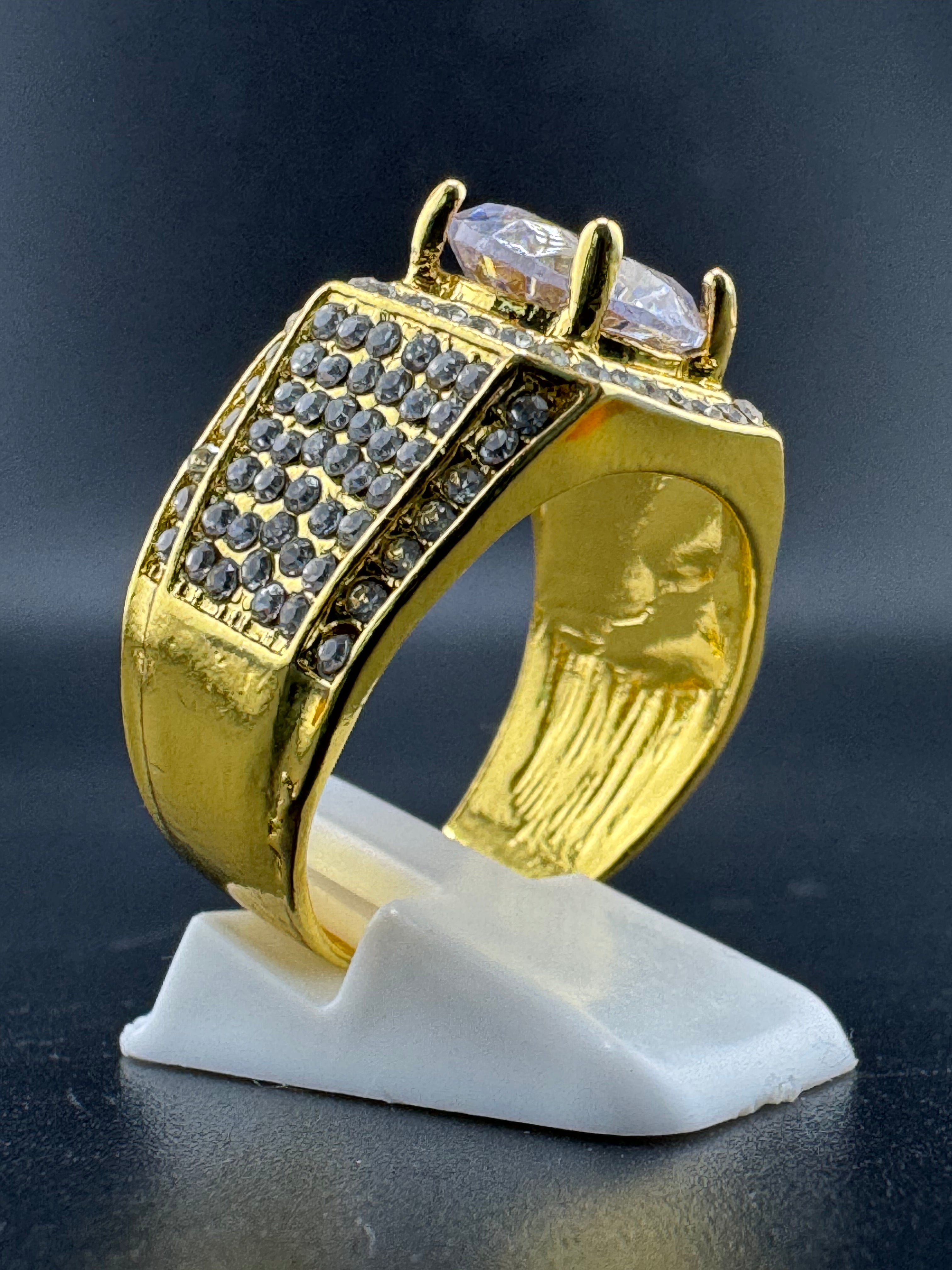 Gold Plated Stainless Steel CZ Diamond Ring – 3.5 Carat Center Stone, Size 10