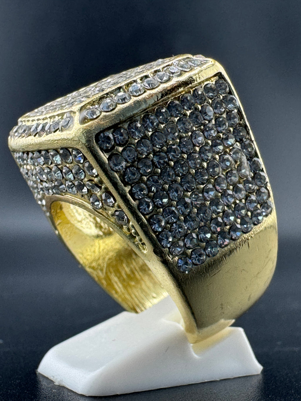 Gold Plated CZ Diamond Square Stainless Steel Ring – Size 11.5, 20.9mm Wide