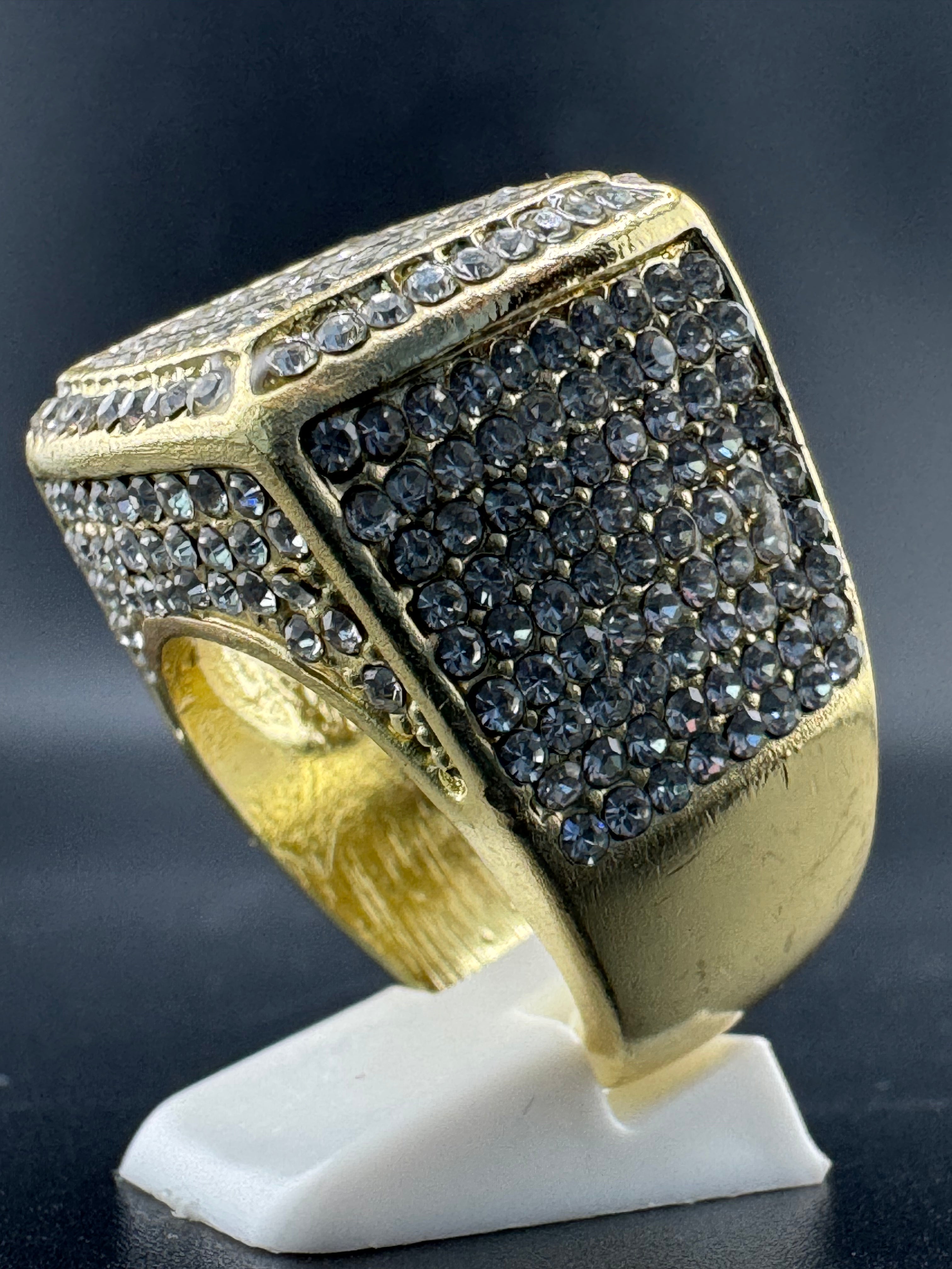 Gold Plated CZ Diamond Square Stainless Steel Ring – Size 11.5, 20.9mm Wide