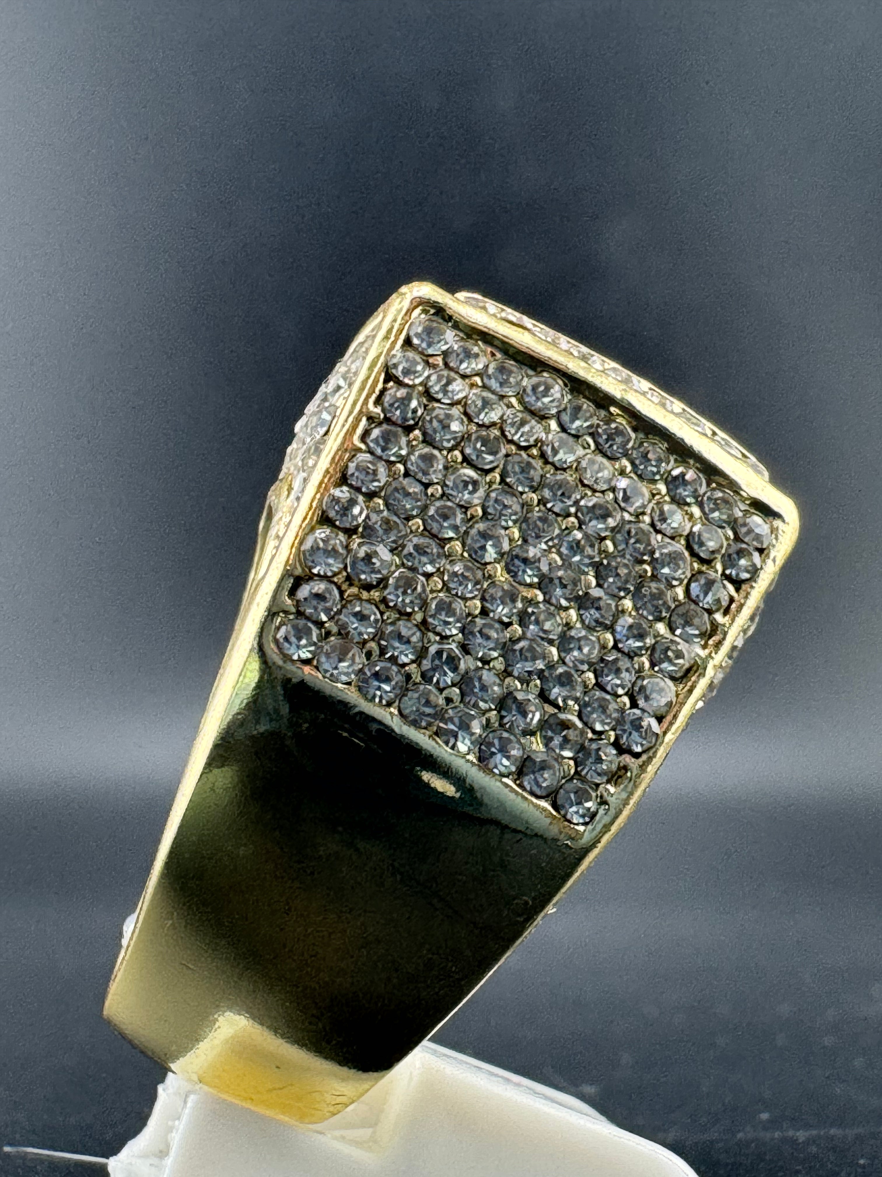 Gold Plated CZ Diamond Square Stainless Steel Ring – Size 11.5, 20.9mm Wide