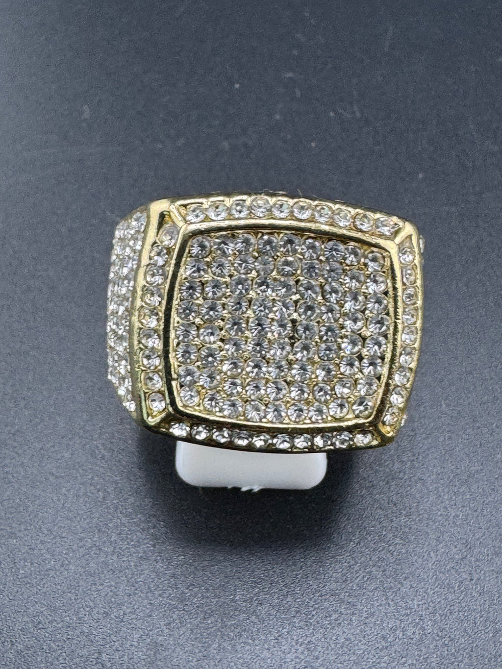 Gold Plated CZ Diamond Square Stainless Steel Ring – Size 11.5, 20.9mm Wide