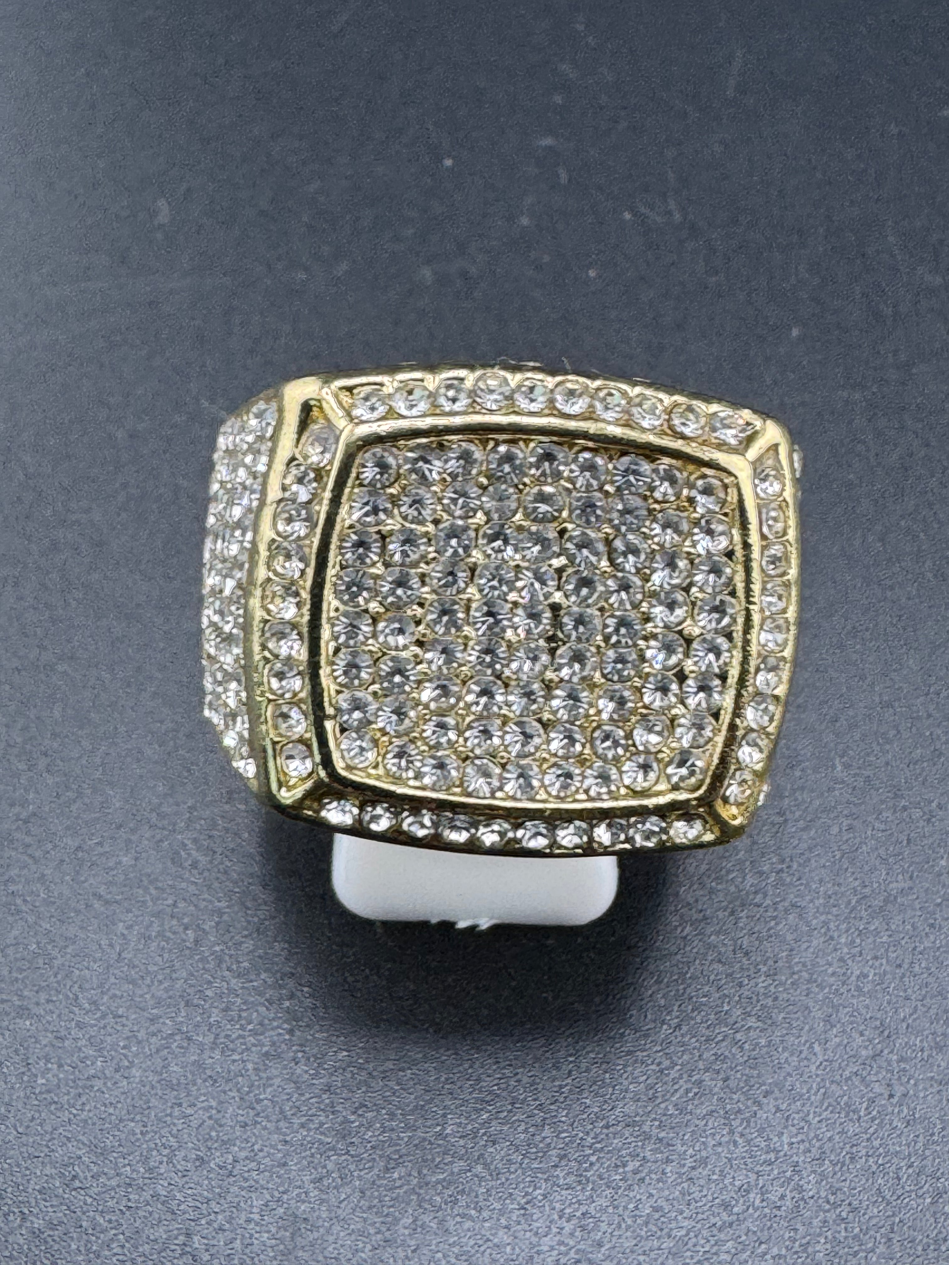 Gold Plated CZ Diamond Square Stainless Steel Ring – Size 11.5, 20.9mm Wide