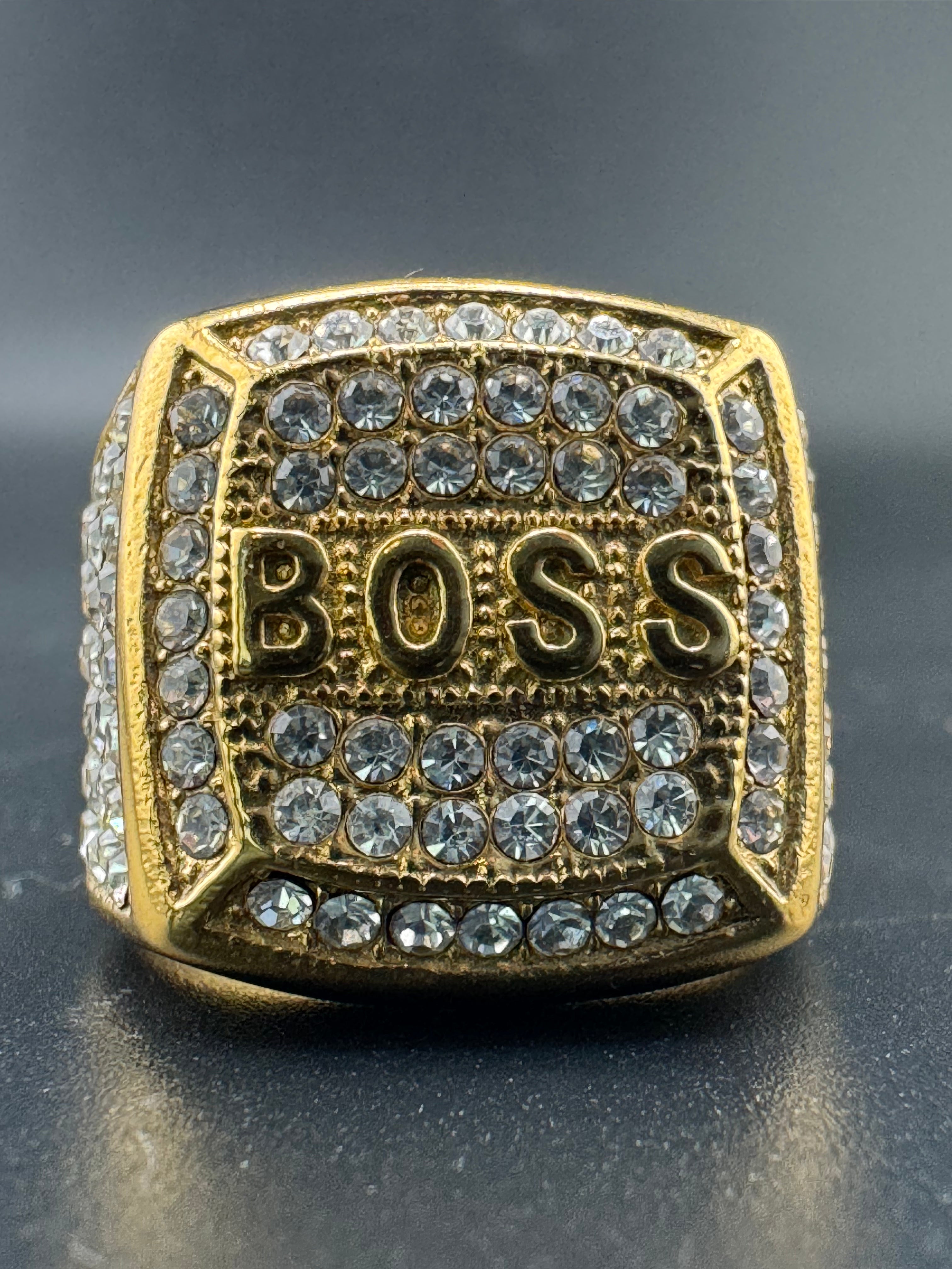 Gold Plated CZ Diamond “BOSS” Stainless Steel Ring – 20.20mm Wide, Size 11