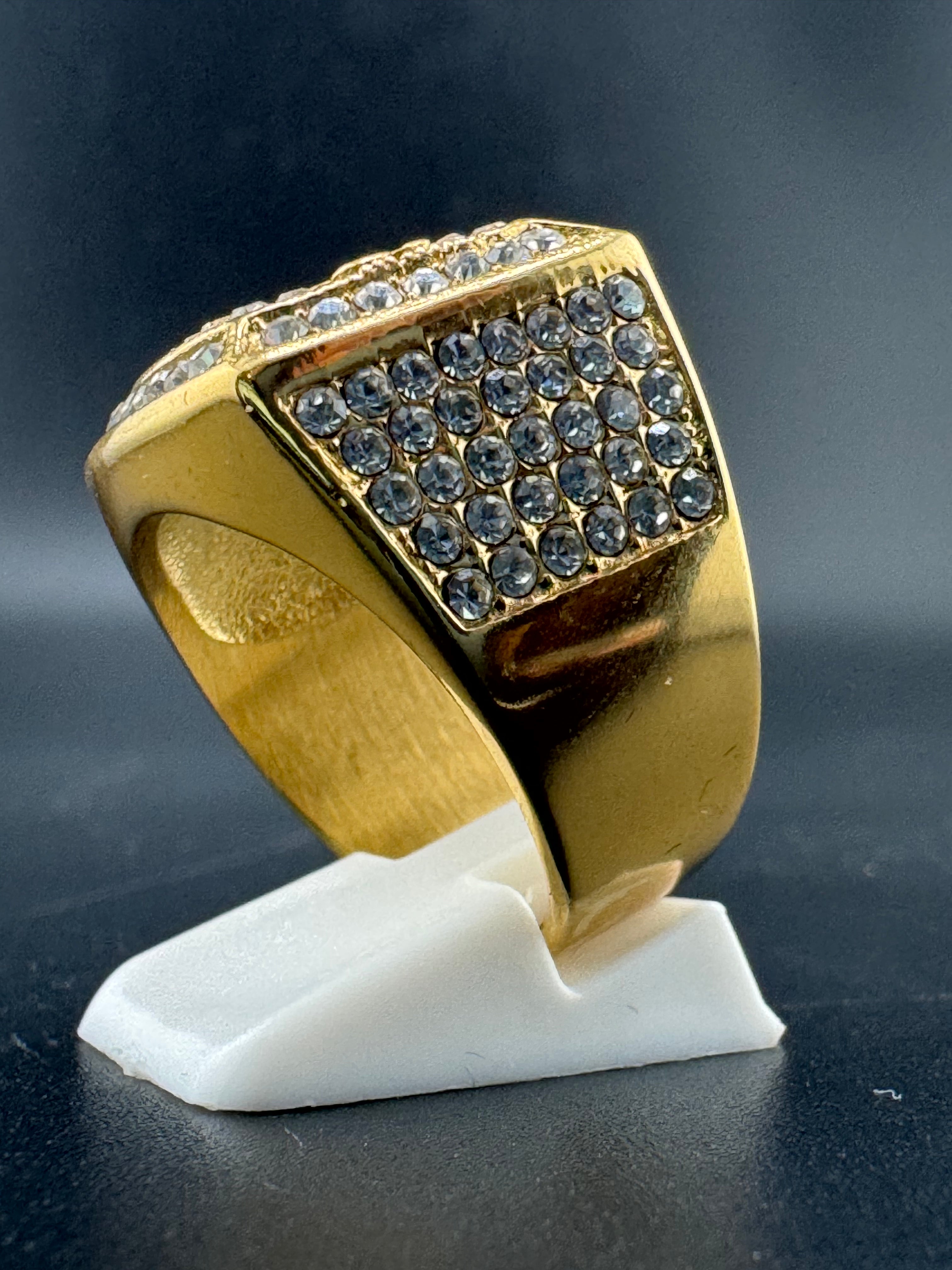 Gold Plated CZ Diamond “BOSS” Stainless Steel Ring – 20.20mm Wide, Size 11