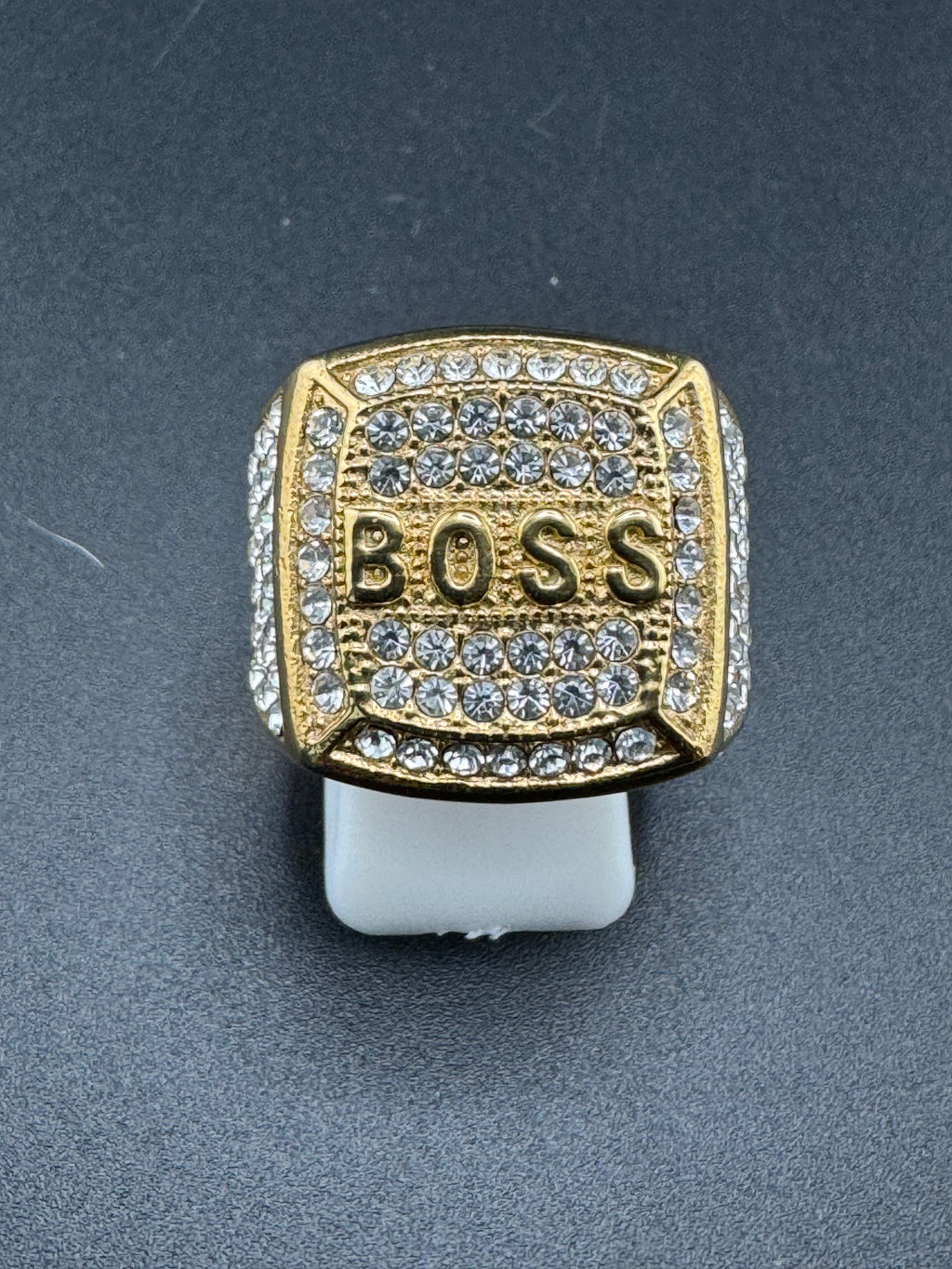 Gold Plated CZ Diamond “BOSS” Stainless Steel Ring – 20.20mm Wide, Size 11