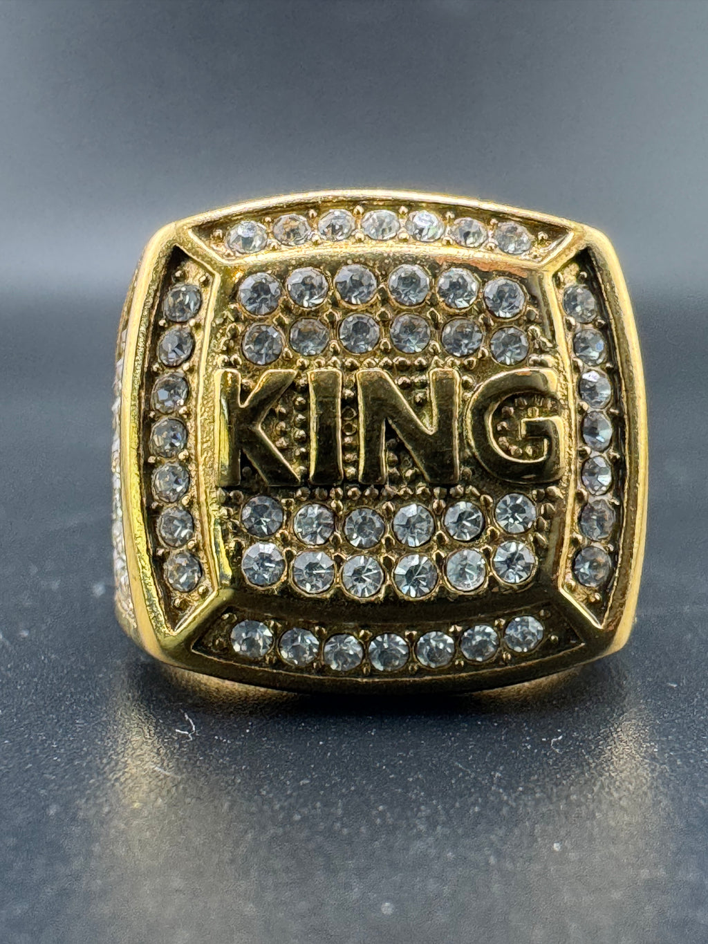 Gold Plated CZ Diamond “KING” Stainless Steel Ring – 20.4mm Wide, Size 10