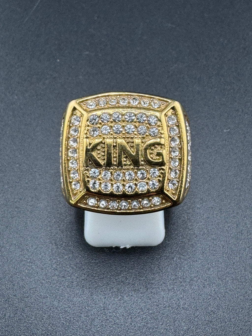 Gold Plated CZ Diamond “KING” Stainless Steel Ring – 20.4mm Wide, Size 10