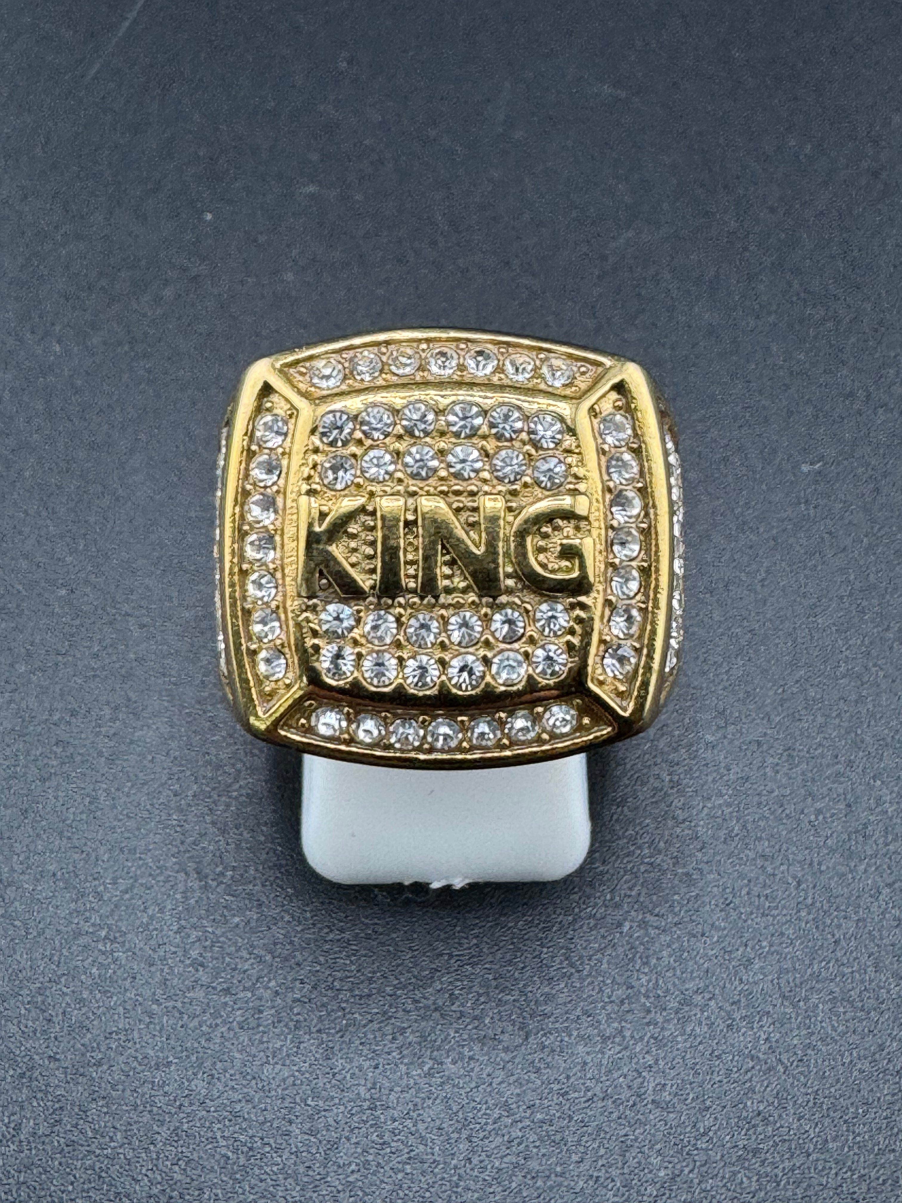 Gold Plated CZ Diamond “KING” Stainless Steel Ring – 20.4mm Wide, Size 10