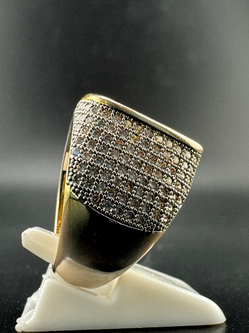 Gold Plated Stainless Steel CZ Diamond Ring – 16.2mm Wide, Size 10
