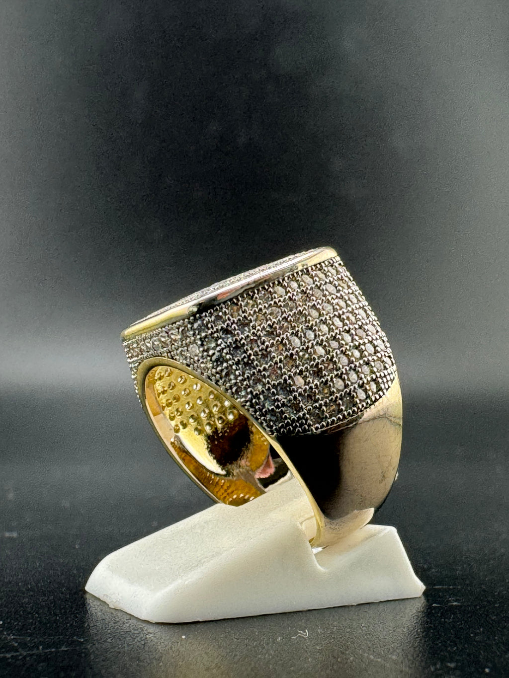 Gold Plated Stainless Steel CZ Diamond Ring – 16.2mm Wide, Size 10