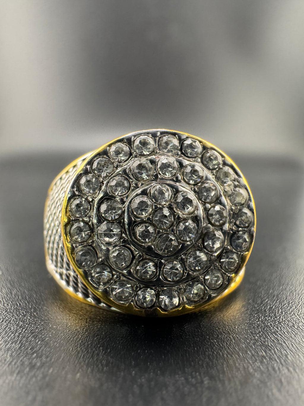 Gold Plated Stainless Steel CZ Diamond Ring – 16.2mm Wide, Size 10