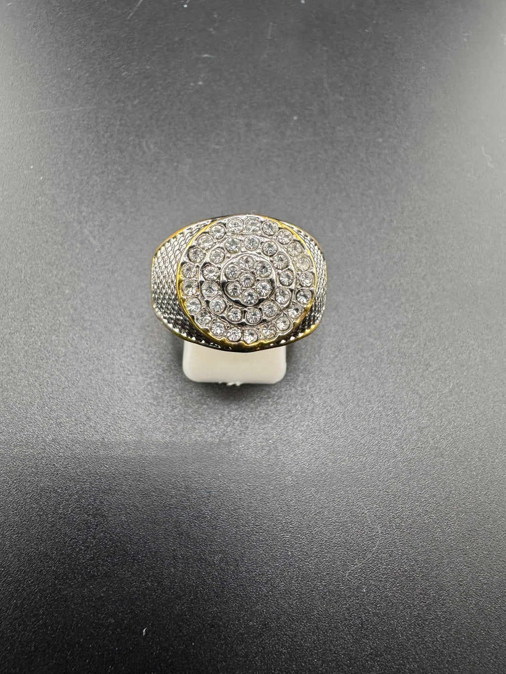 Gold Plated Stainless Steel CZ Diamond Ring – 16.2mm Wide, Size 10