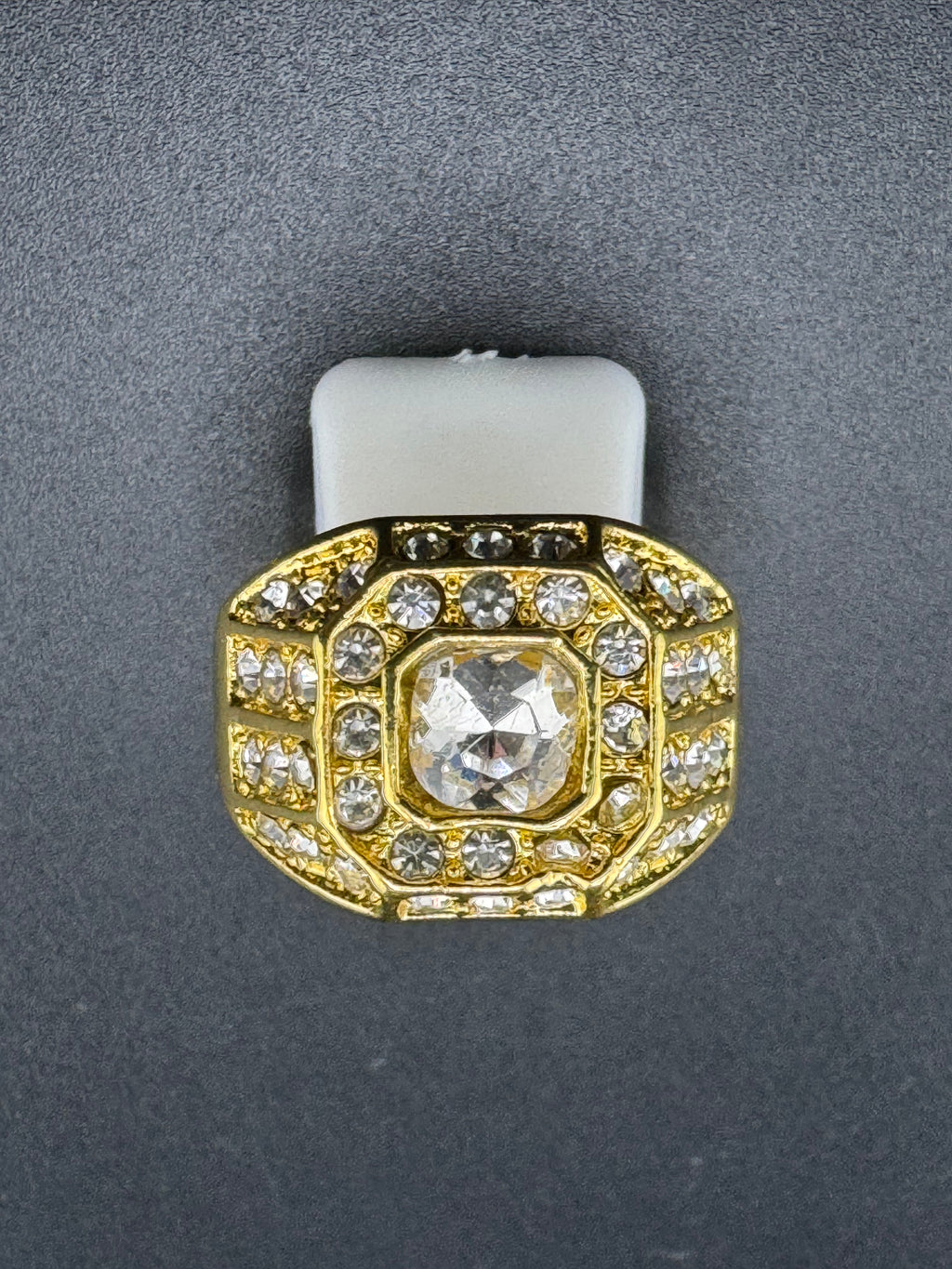 Gold Plated Diamond Cut CZ Round Ring – 16mm Wide, Size 11.5