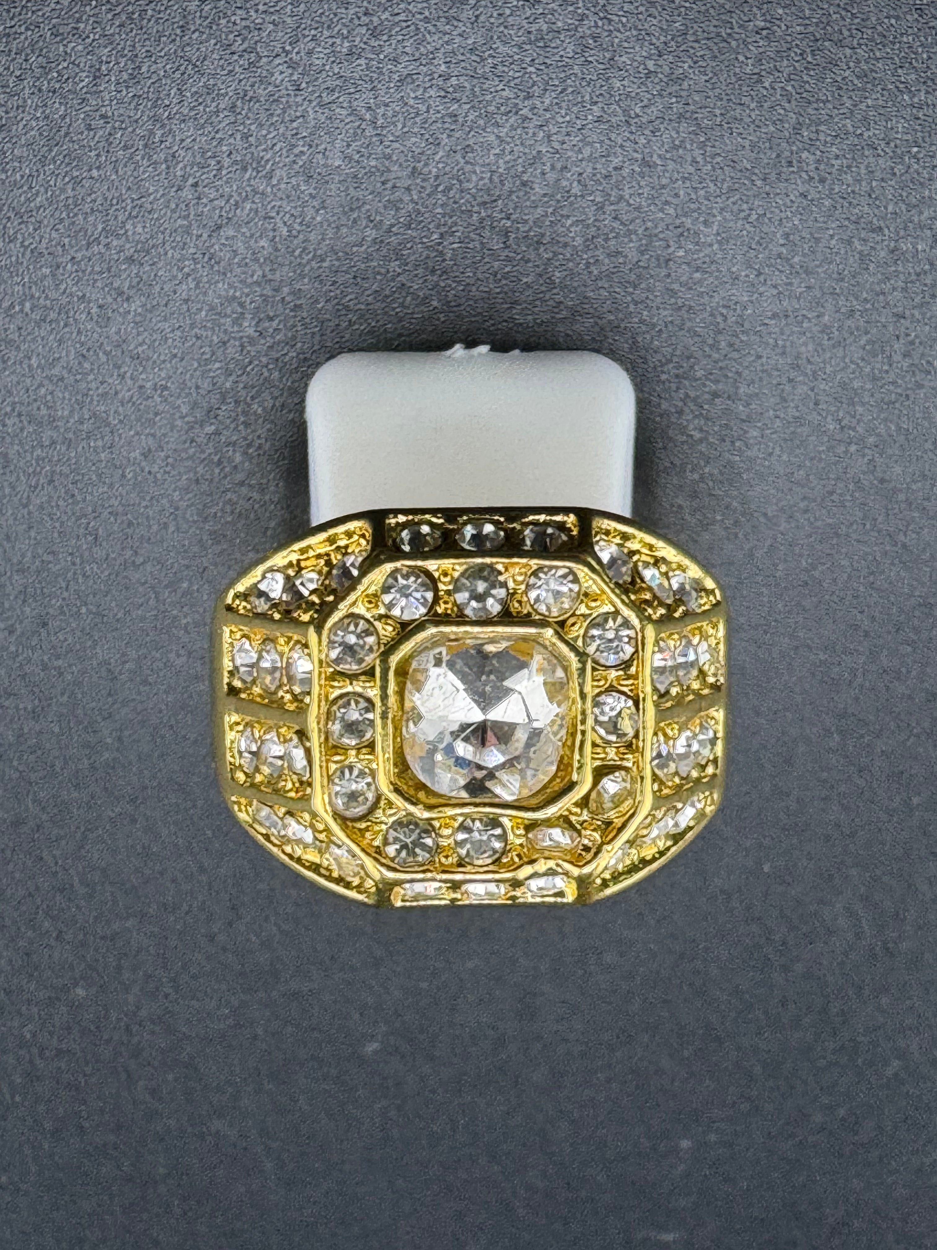 Gold Plated Diamond Cut CZ Round Ring – 16mm Wide, Size 11.5