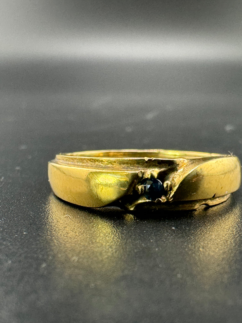 Gold Plated 925 Sterling Silver Men's Wedding Band – Blue Sapphire Accent, Size 9