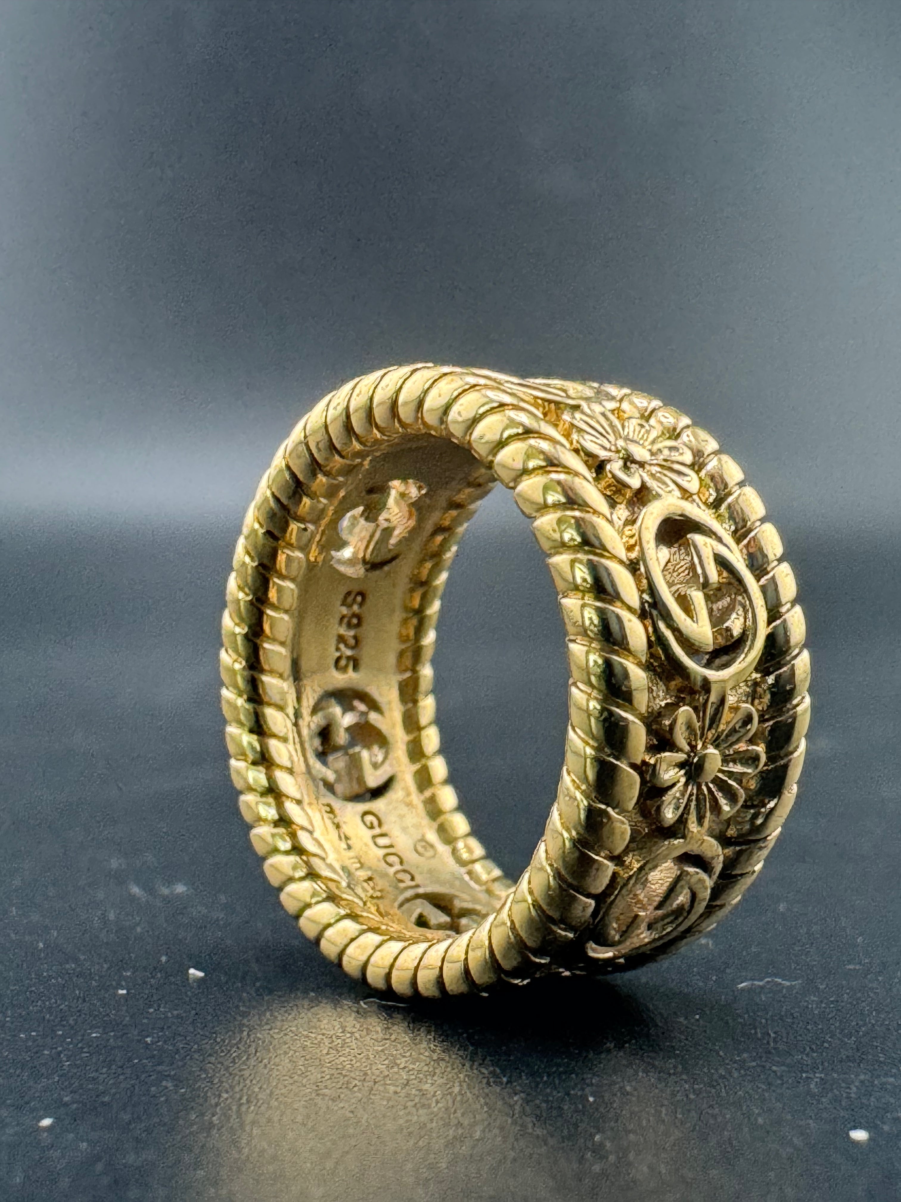 Gold Plated Sterling Silver Gucci Flower Symbol Women's Ring – Size 6, 7 Grams