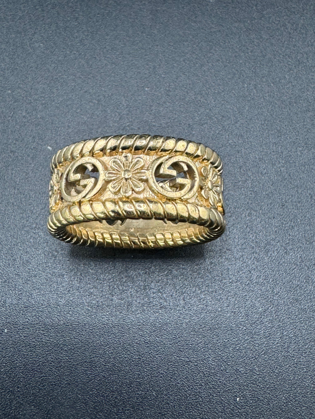 Gold Plated Sterling Silver Gucci Flower Symbol Women's Ring – Size 6, 7 Grams