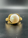 Gold Plated 925 Sterling Silver Pearl Ring – Size 7, 3.7 Grams