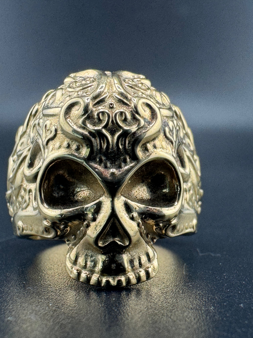 Gold Bonded Sterling Silver Día de los Muertos Skull Ring – Size 9, 12.65 Grams