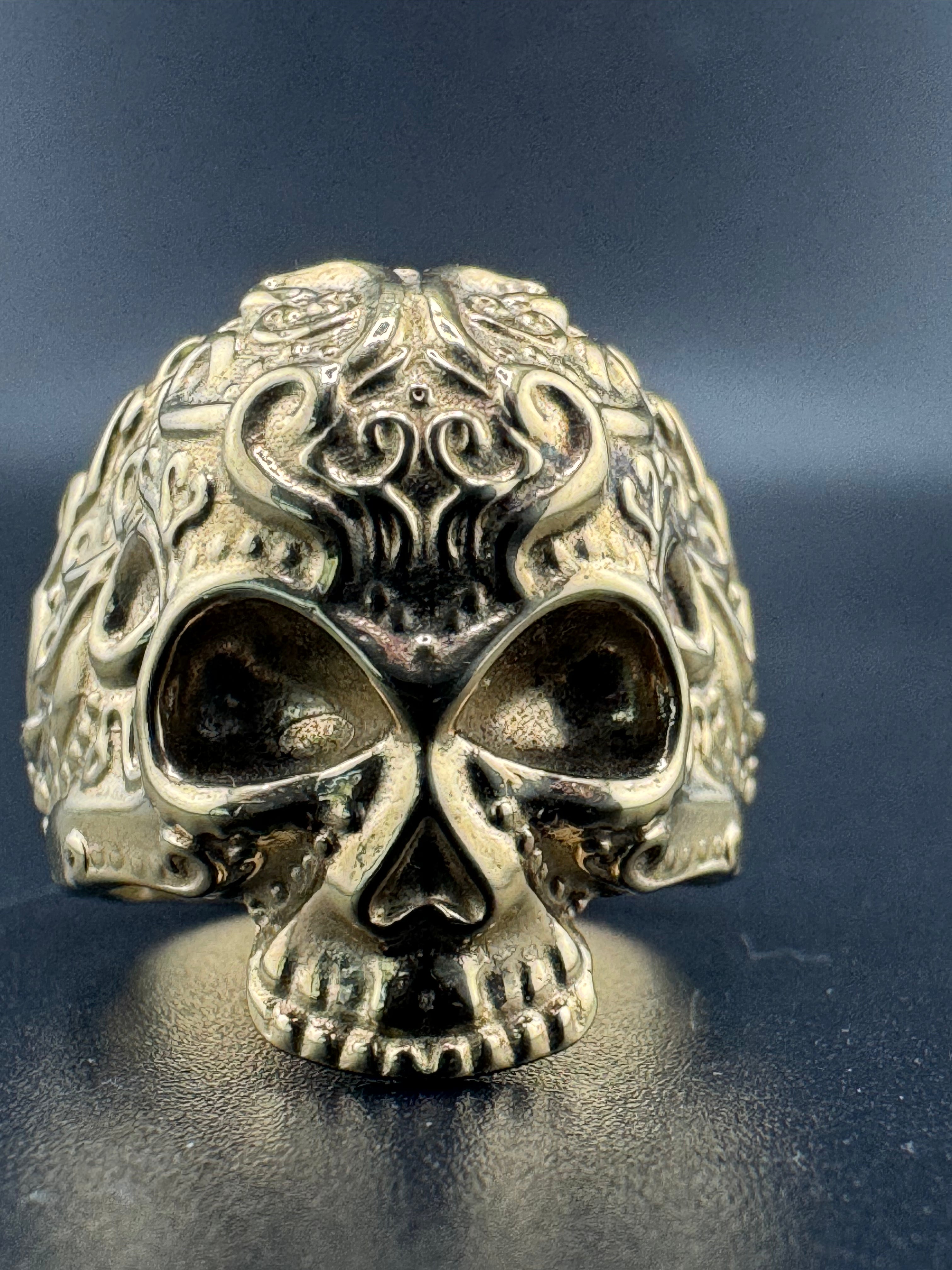 Gold Bonded Sterling Silver Día de los Muertos Skull Ring – Size 9, 12.65 Grams
