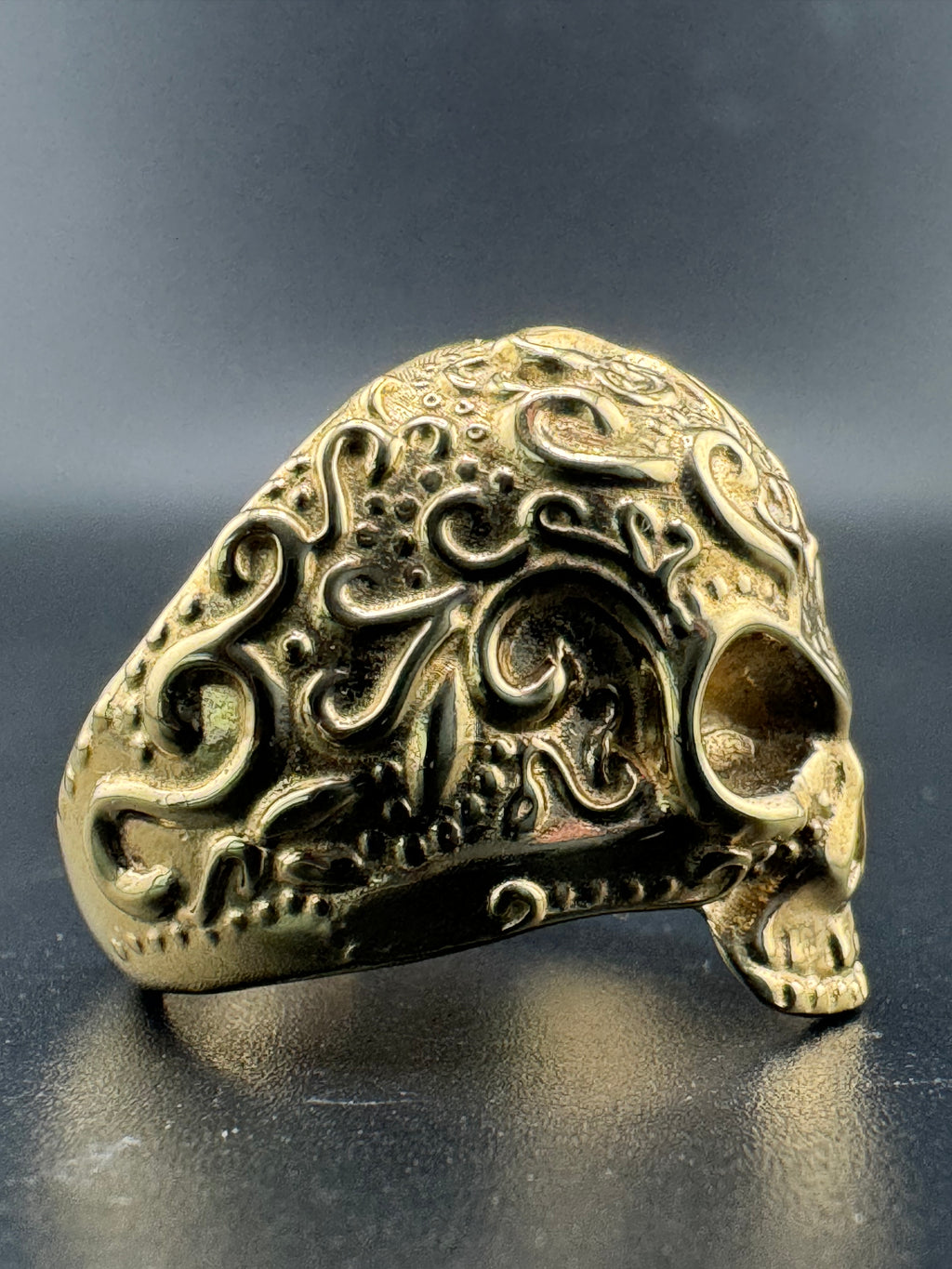 Gold Bonded Sterling Silver Día de los Muertos Skull Ring – Size 9, 12.65 Grams
