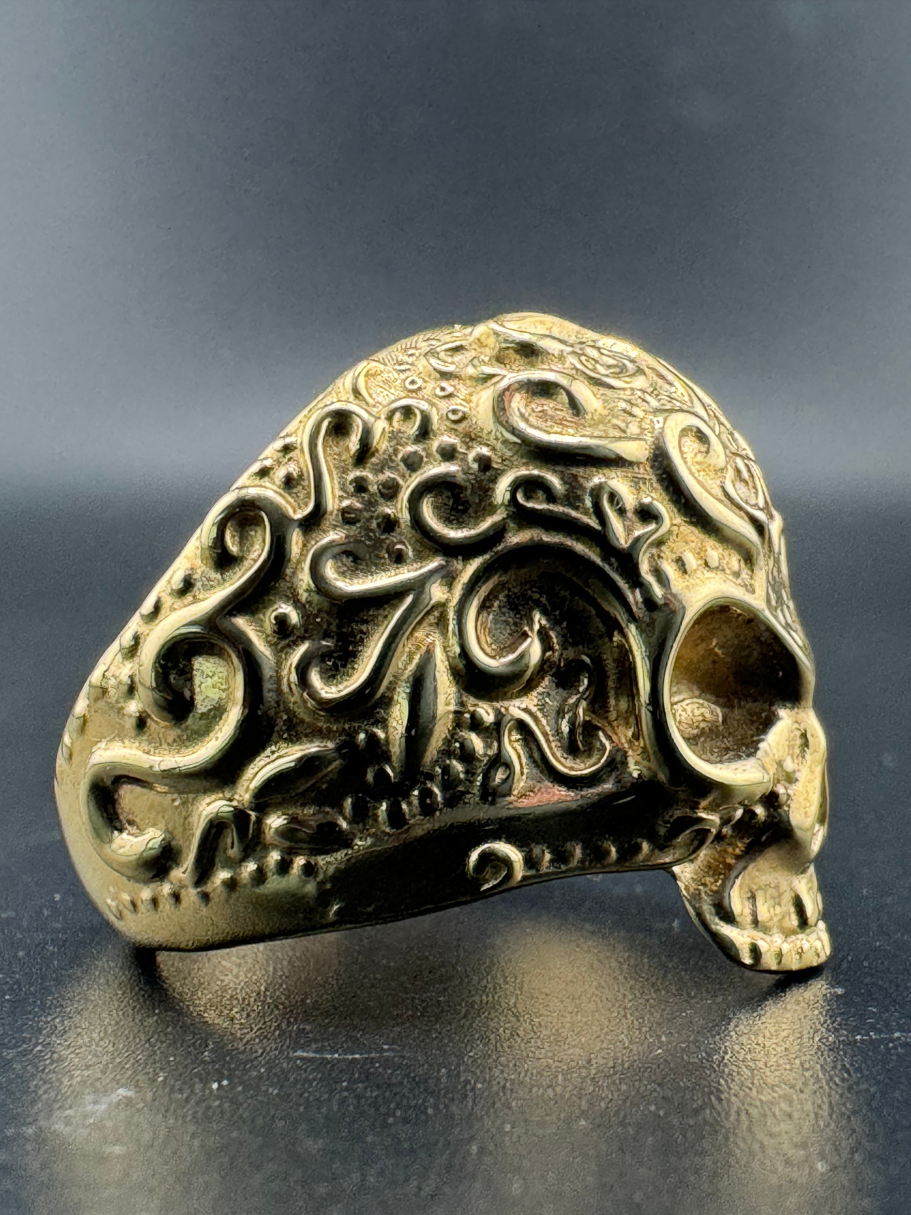 Gold Bonded Sterling Silver Día de los Muertos Skull Ring – Size 9, 12.65 Grams