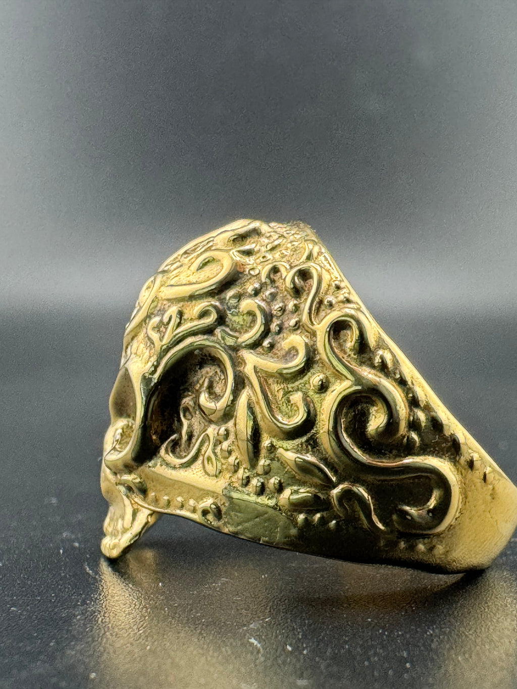 Gold Bonded Sterling Silver Día de los Muertos Skull Ring – Size 9, 12.65 Grams