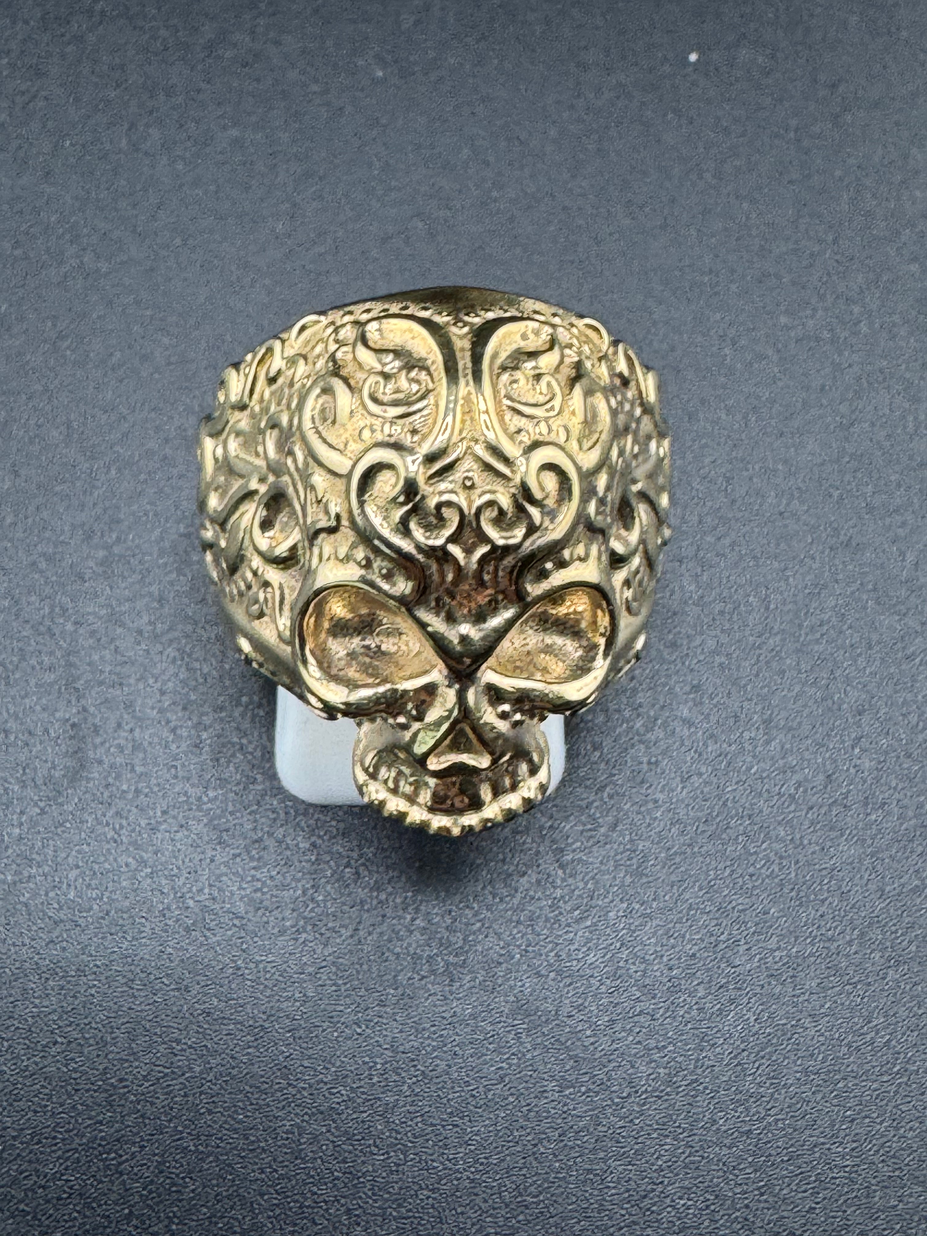 Gold Bonded Sterling Silver Día de los Muertos Skull Ring – Size 9, 12.65 Grams