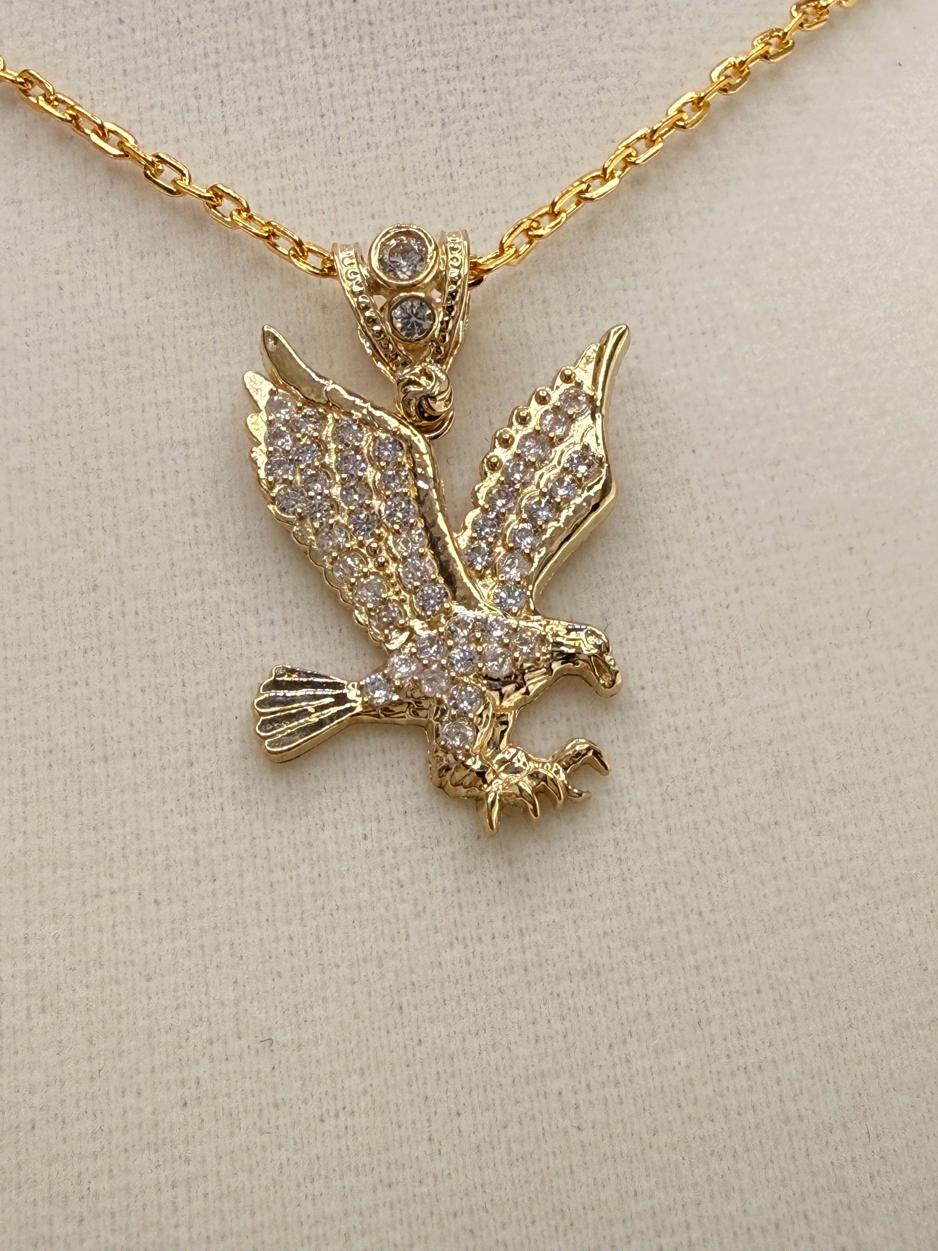 14K Gold  CZ Eagle Pendant