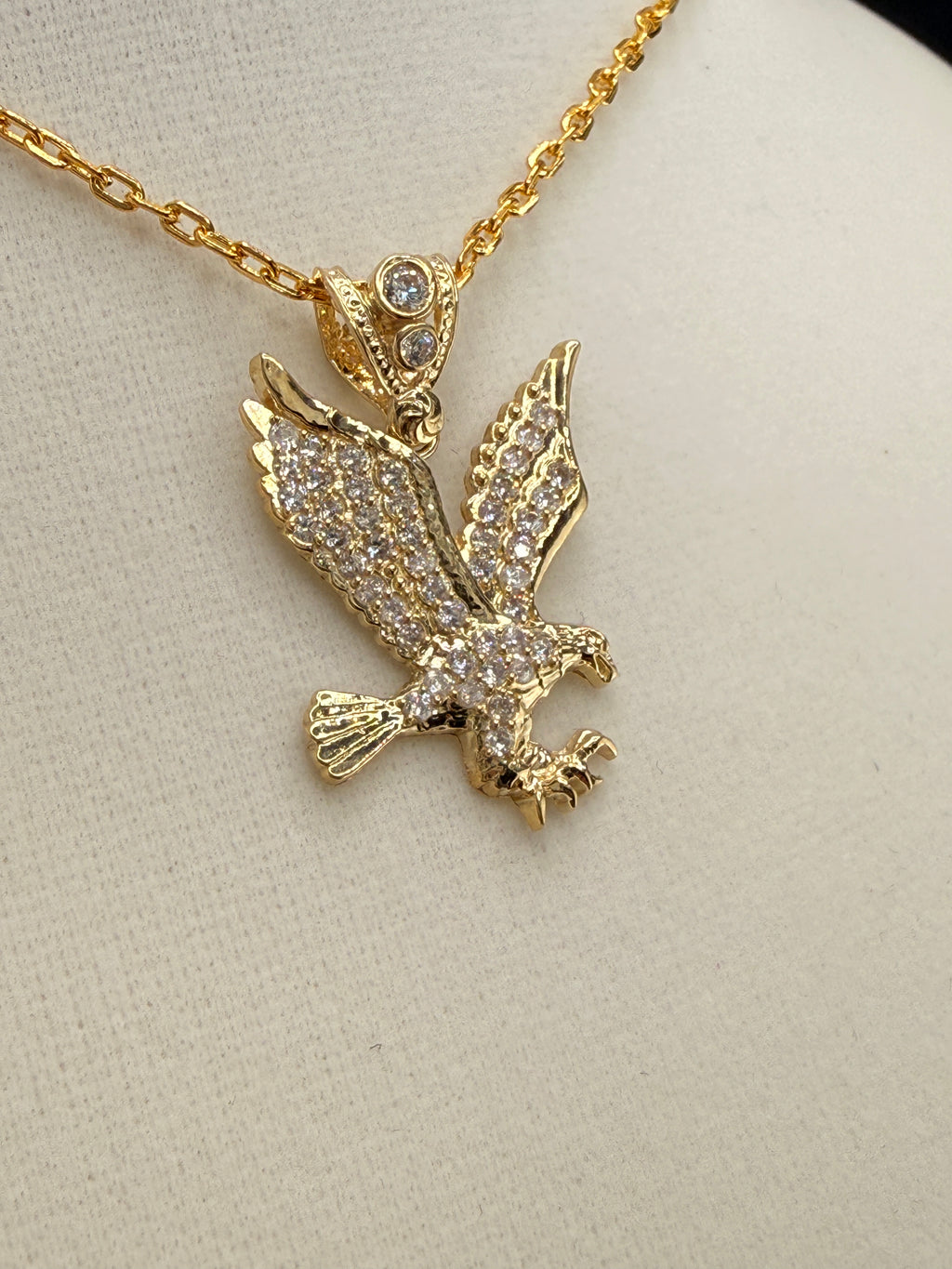 14K Gold  CZ Eagle Pendant