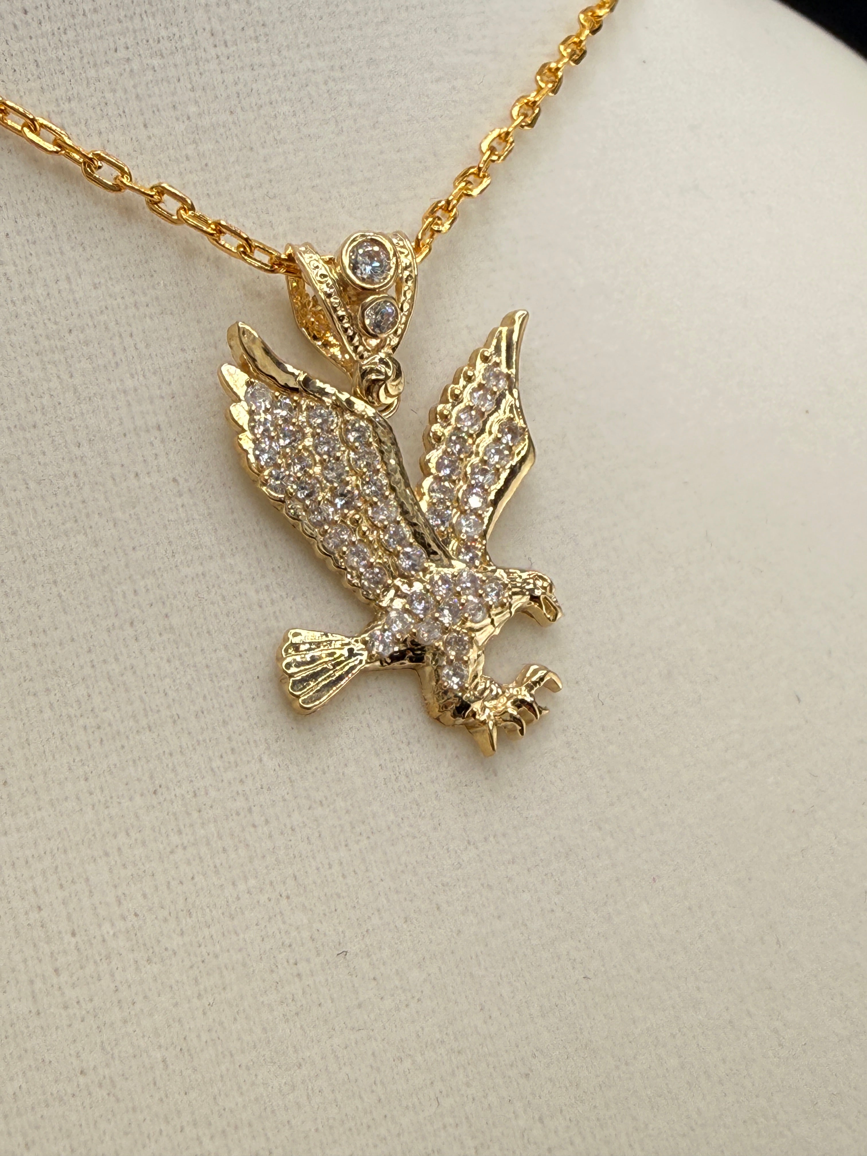 14K Gold  CZ Eagle Pendant