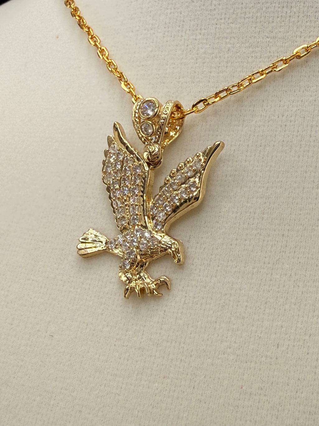 14K Gold  CZ Eagle Pendant