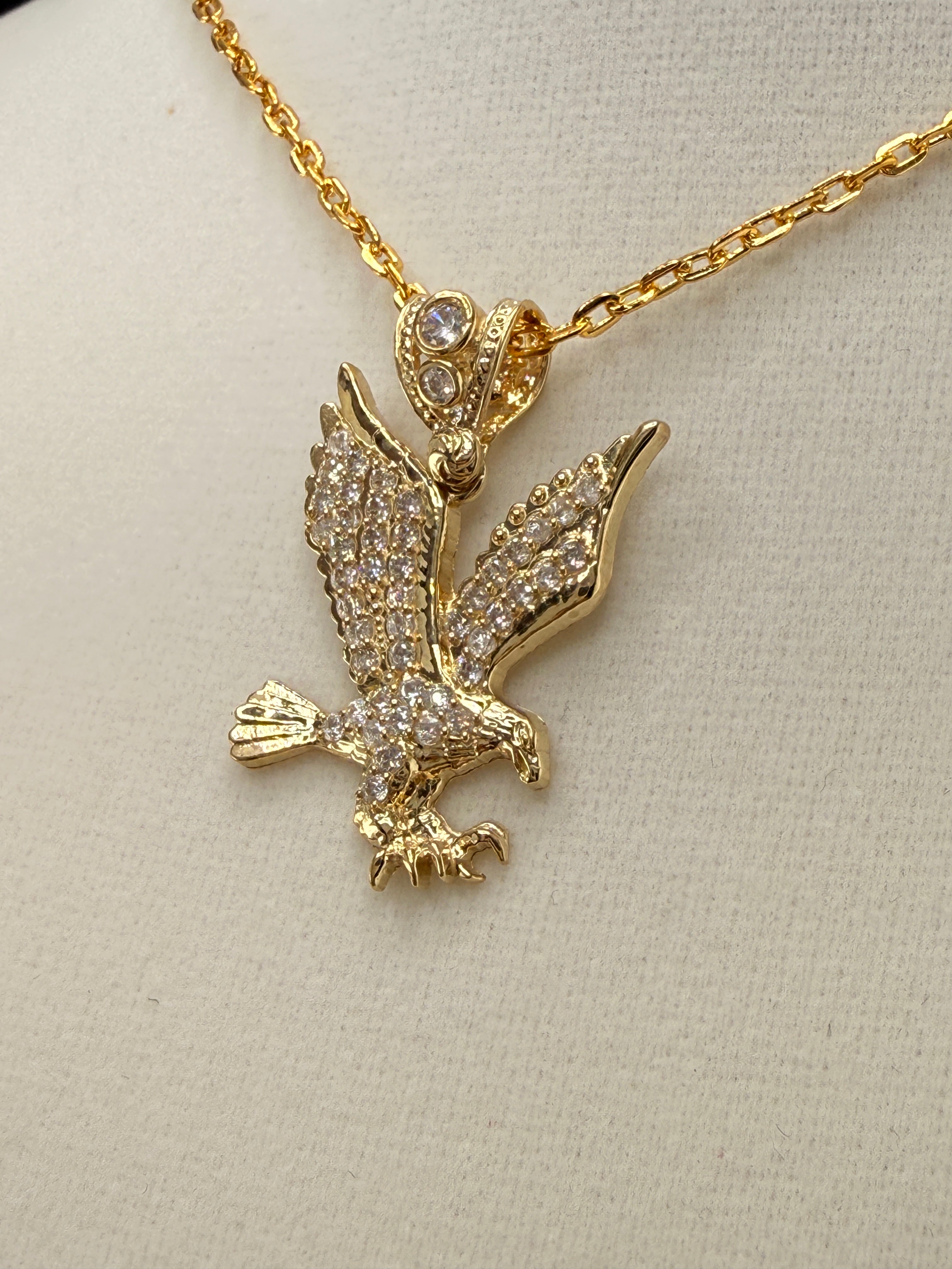 14K Gold  CZ Eagle Pendant