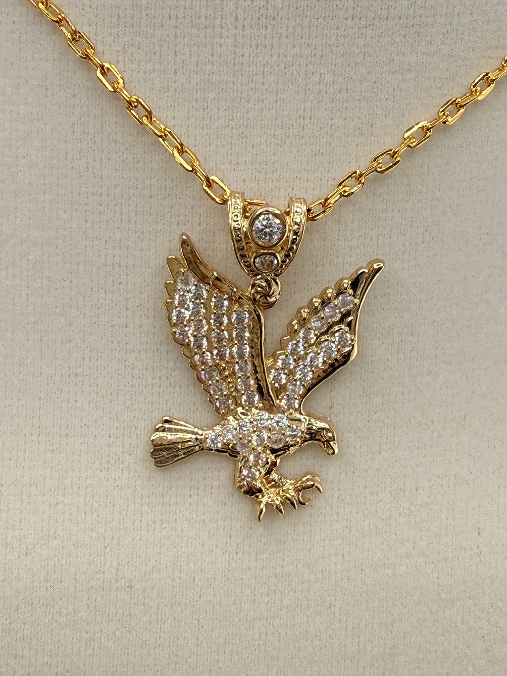 14K Gold  CZ Eagle Pendant