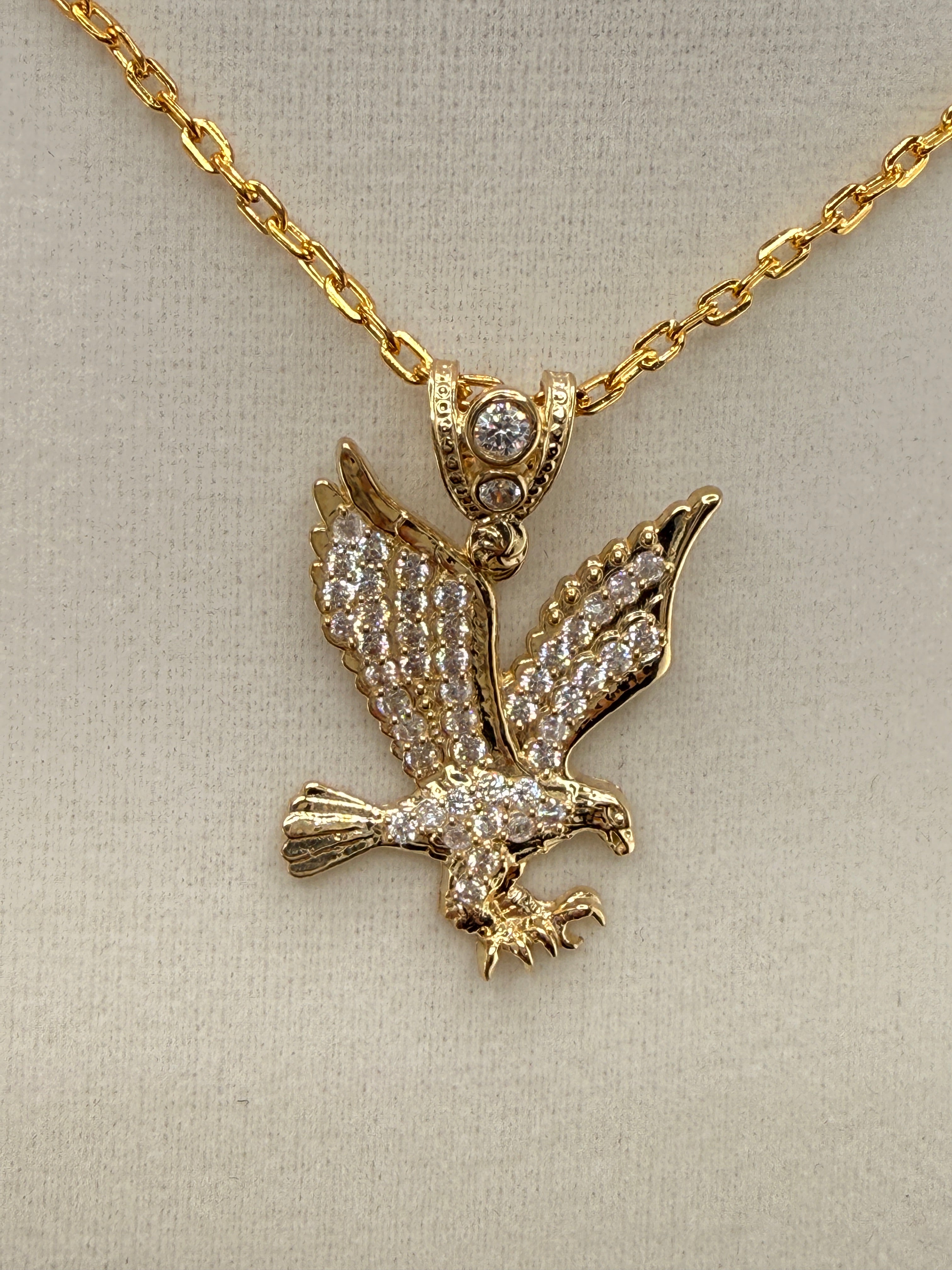 14K Gold  CZ Eagle Pendant