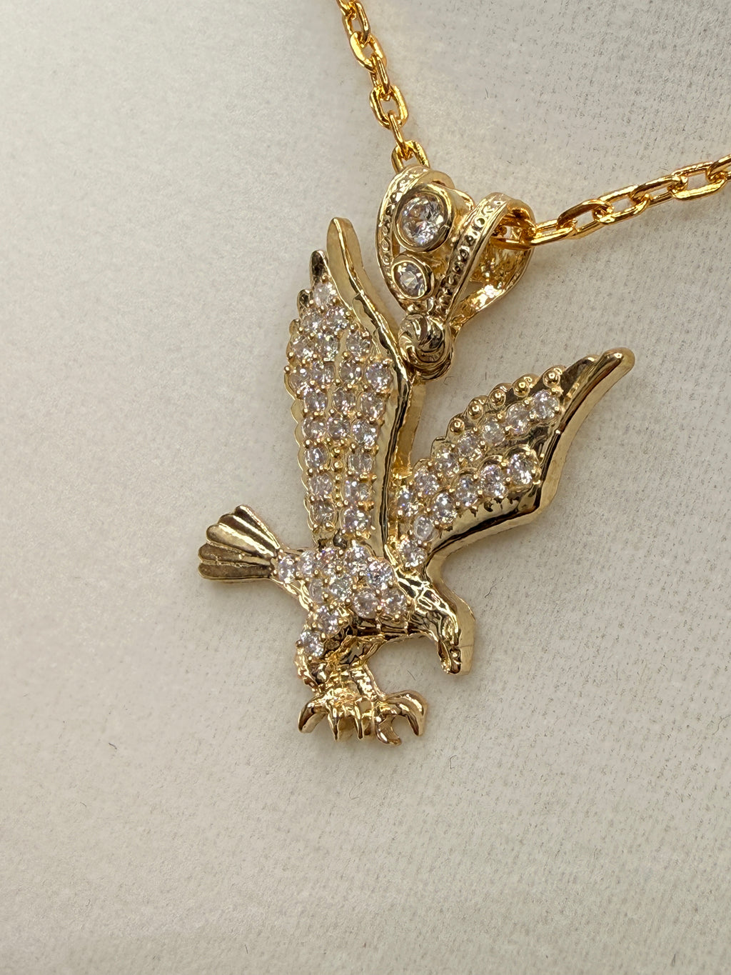14K Gold  CZ Eagle Pendant