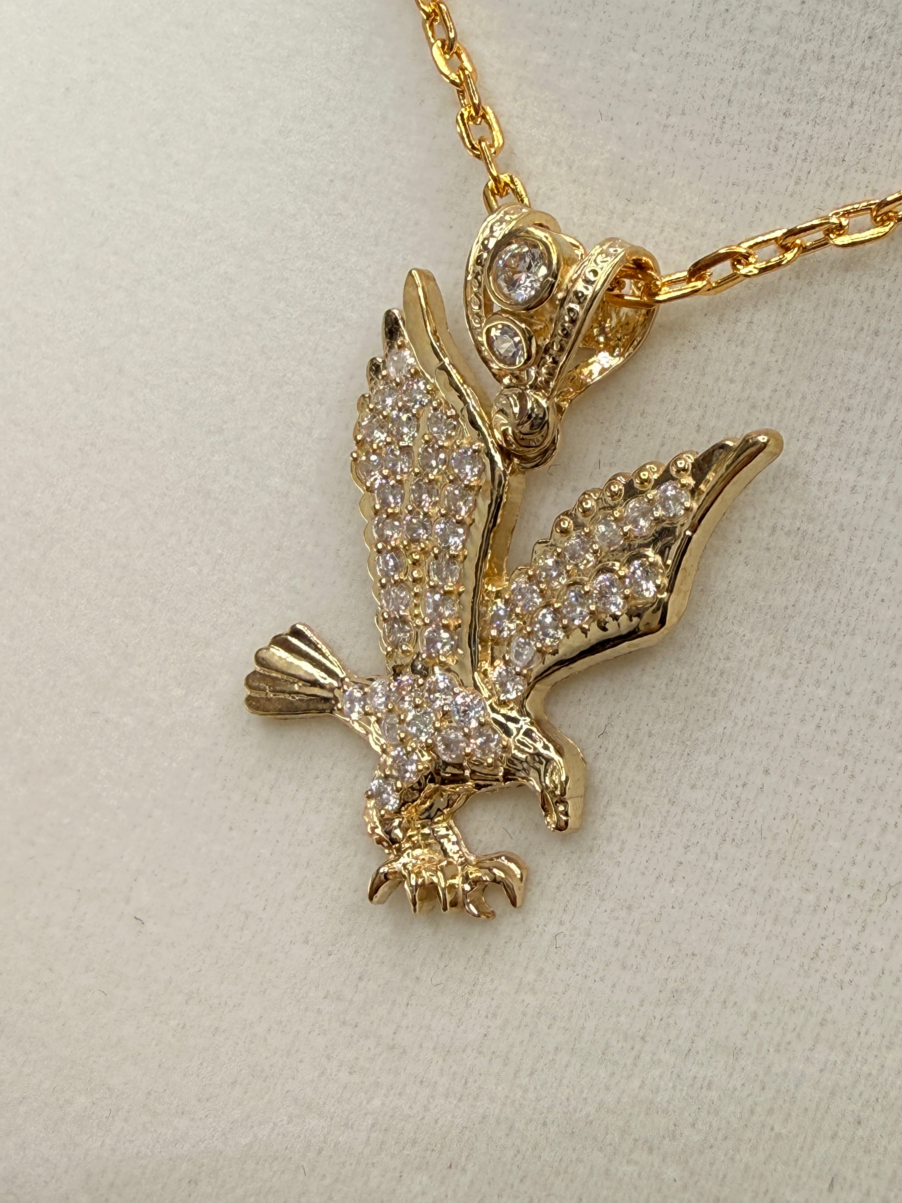 14K Gold  CZ Eagle Pendant