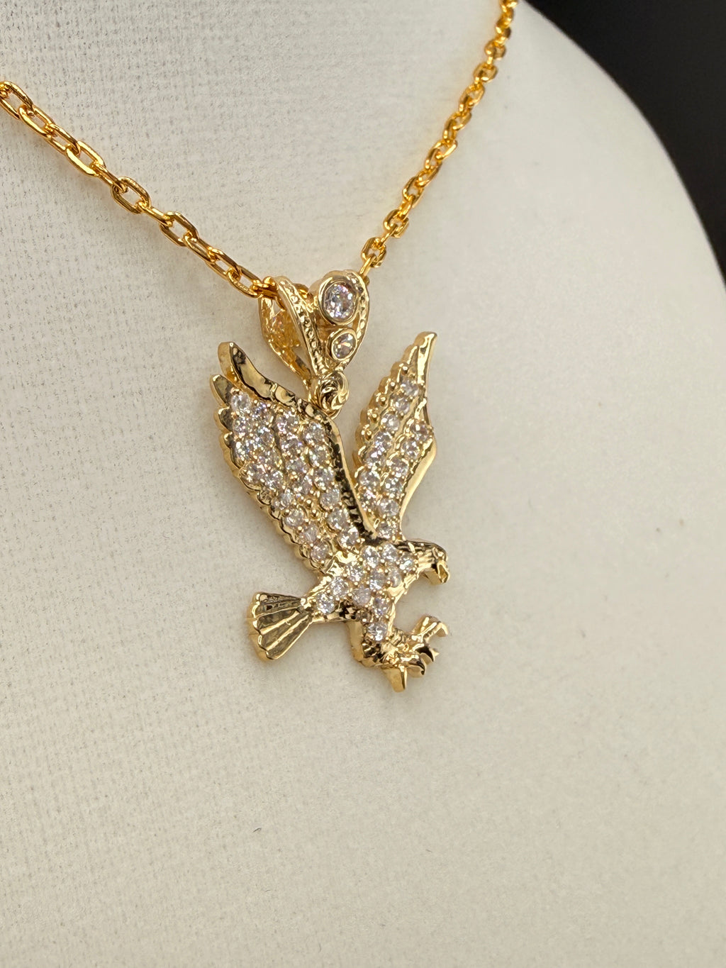 14K Gold  CZ Eagle Pendant