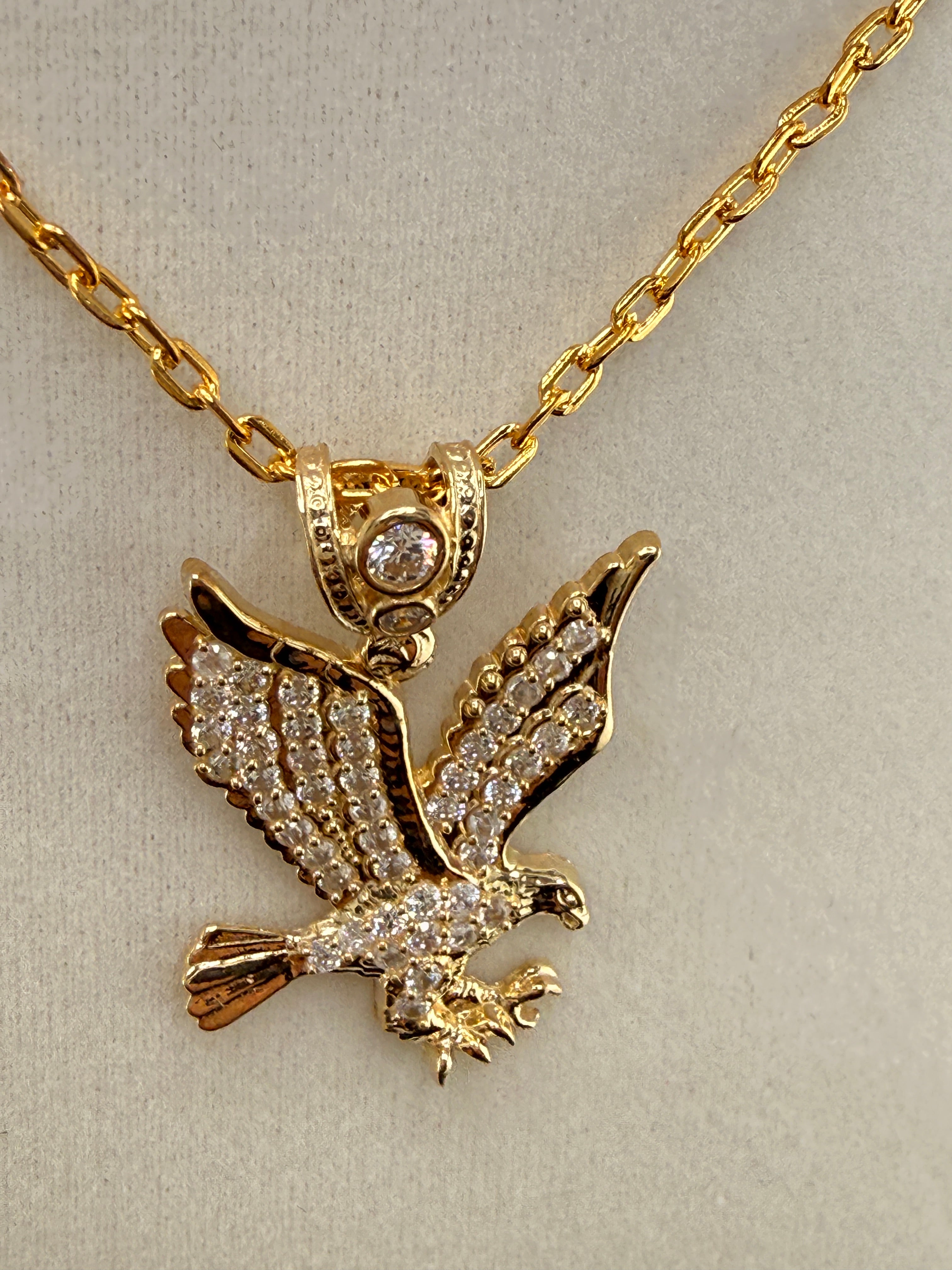 14K Gold  CZ Eagle Pendant