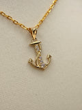 14K CZ Diamond Anchor Pendant