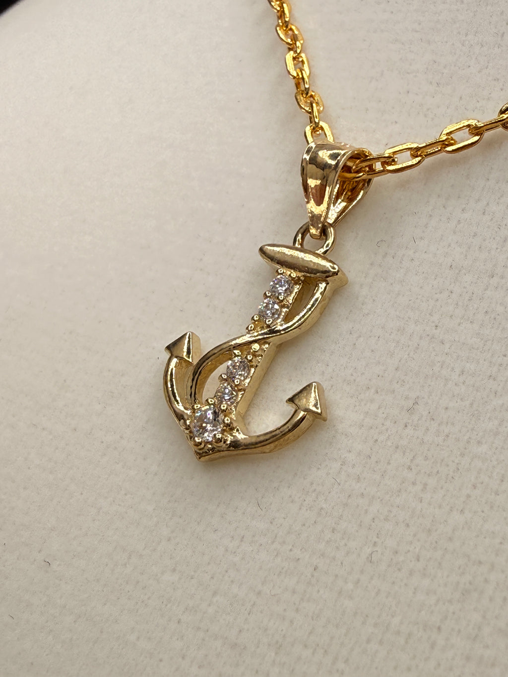 14K CZ Diamond Anchor Pendant