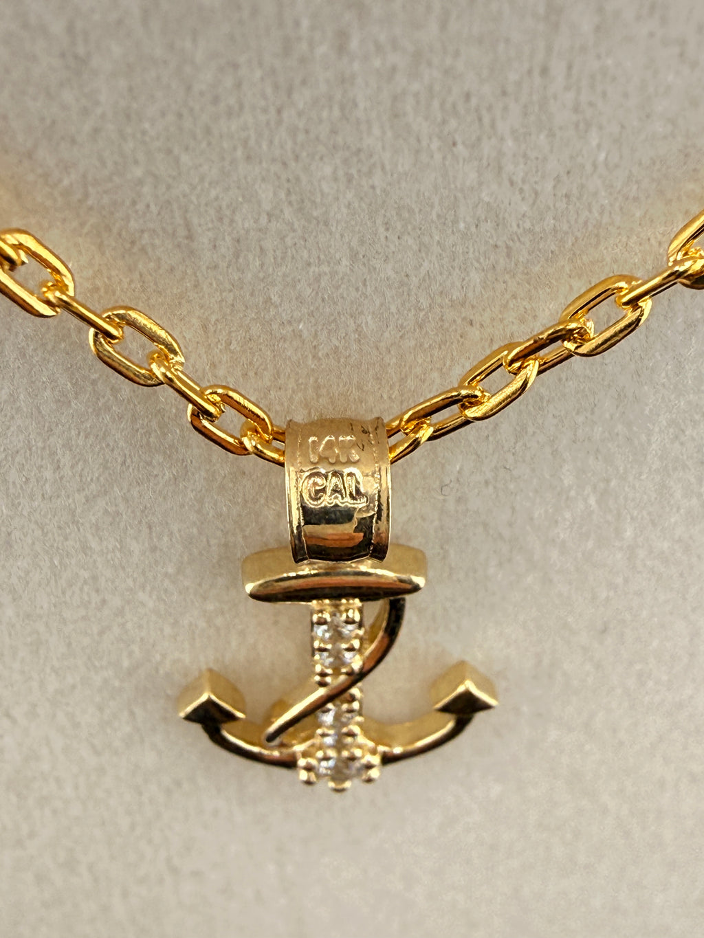 14K CZ Diamond Anchor Pendant