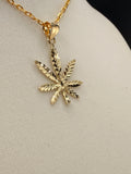 14K Gold Diamond-Cut Herbal Leaf Pendant
