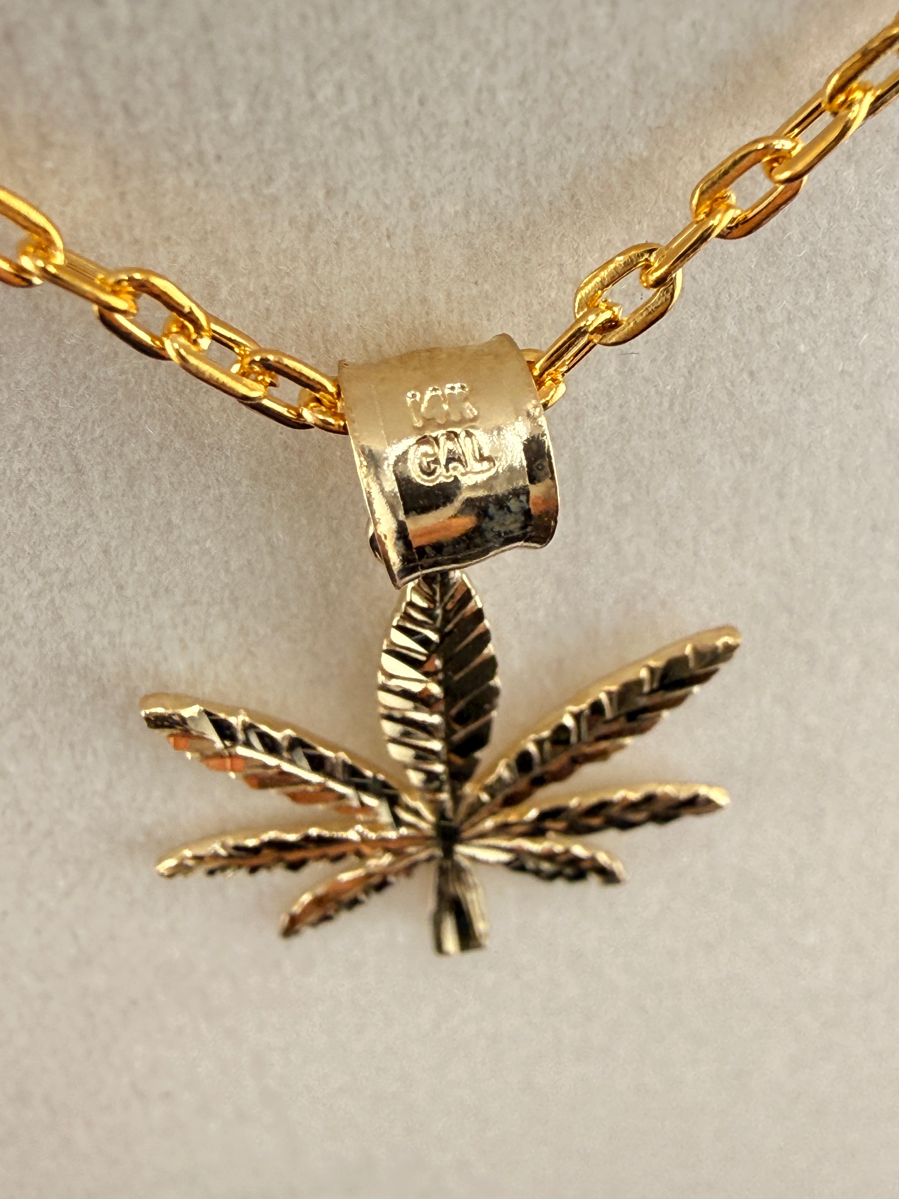 14K Gold Diamond-Cut Herbal Leaf Pendant