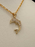 14K Gold CZ Diamond Dolphin Pendant