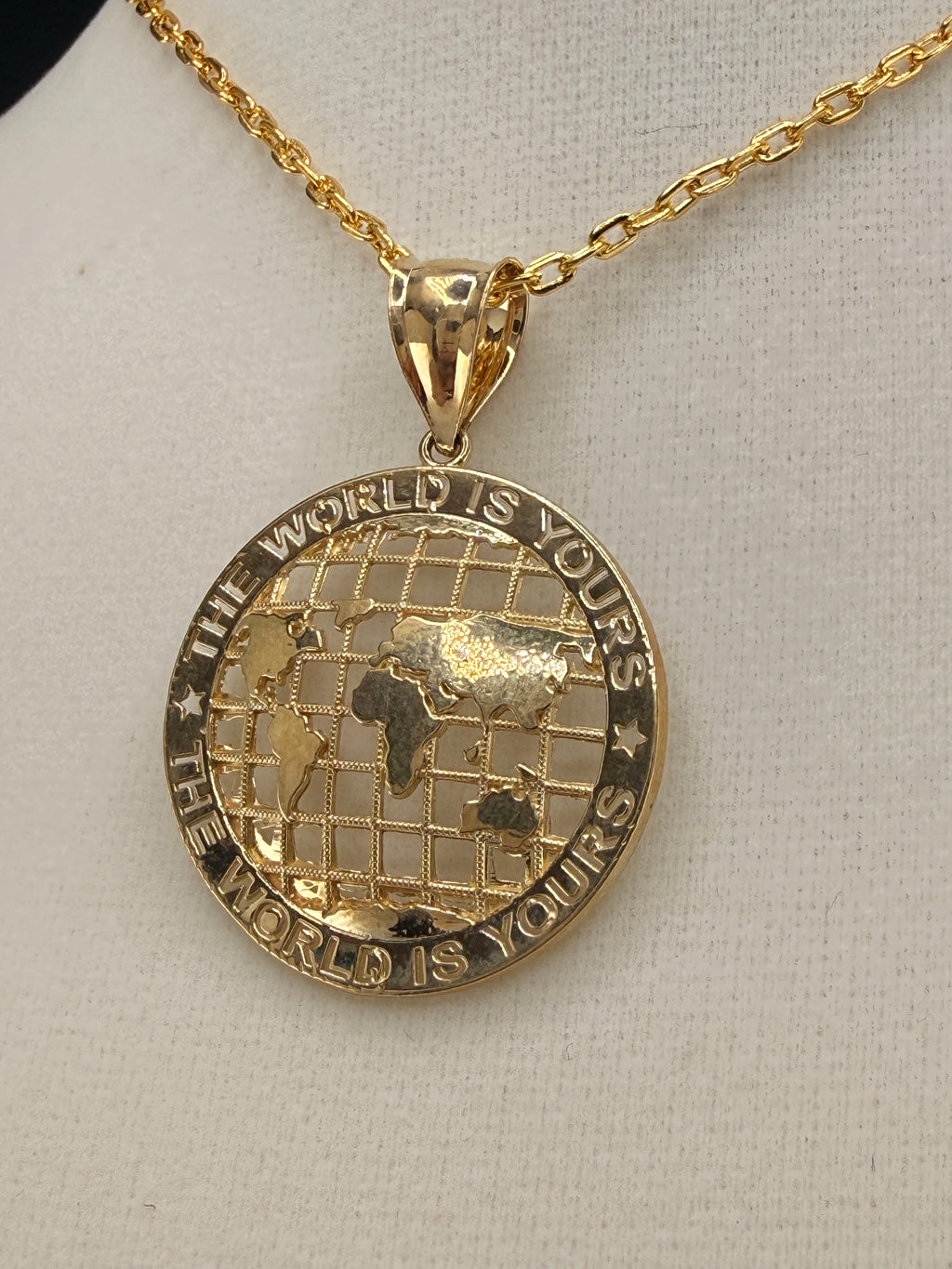 14K Gold “The World Is Yours” Map Pendant