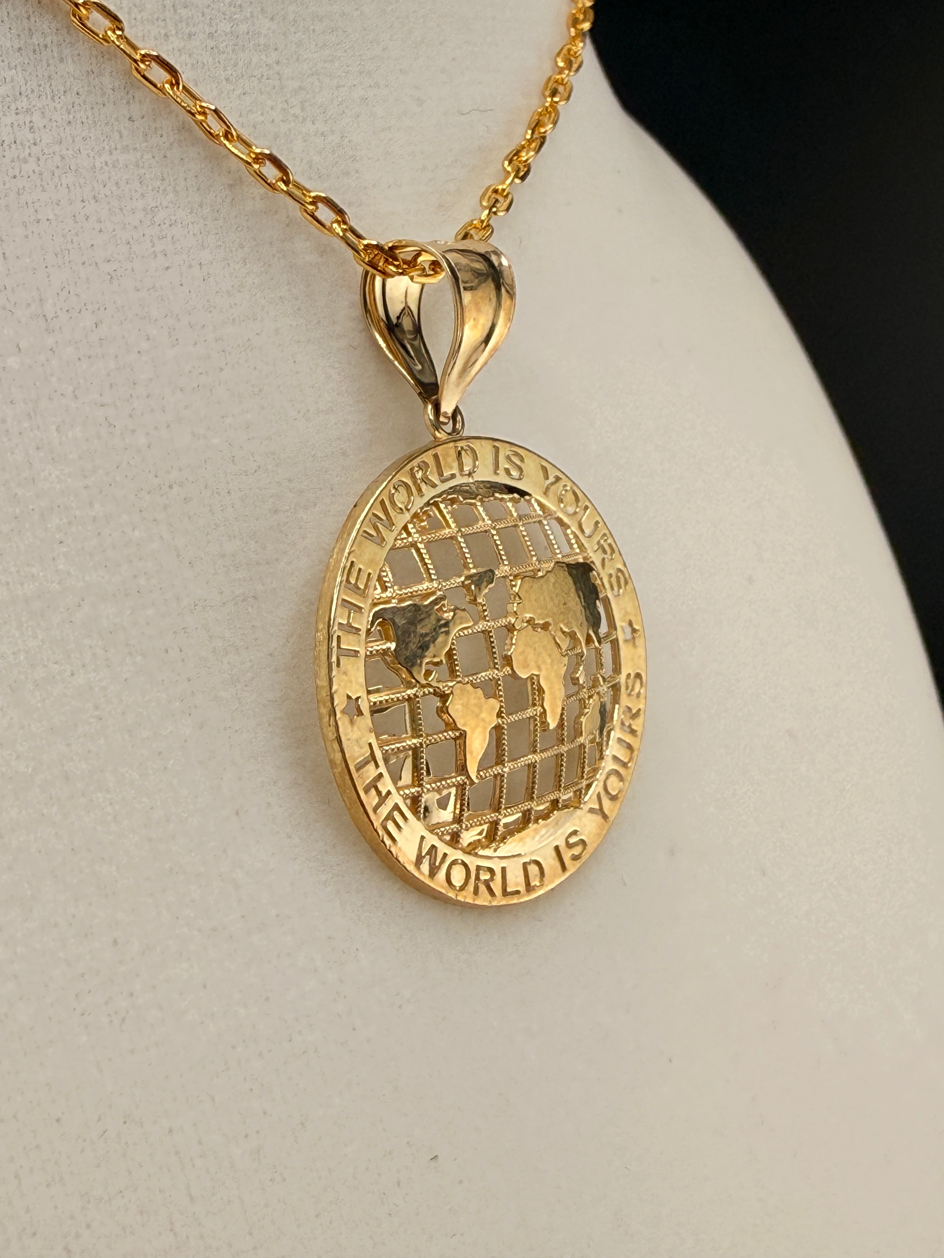 14K Gold “The World Is Yours” Map Pendant