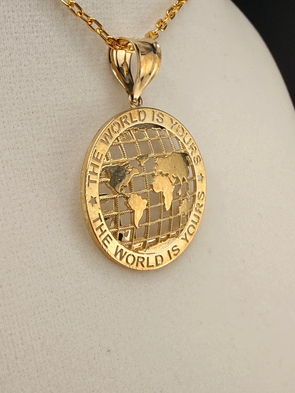 14K Gold “The World Is Yours” Map Pendant