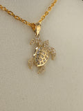 14K Gold CZ Diamond Turtle Pendant